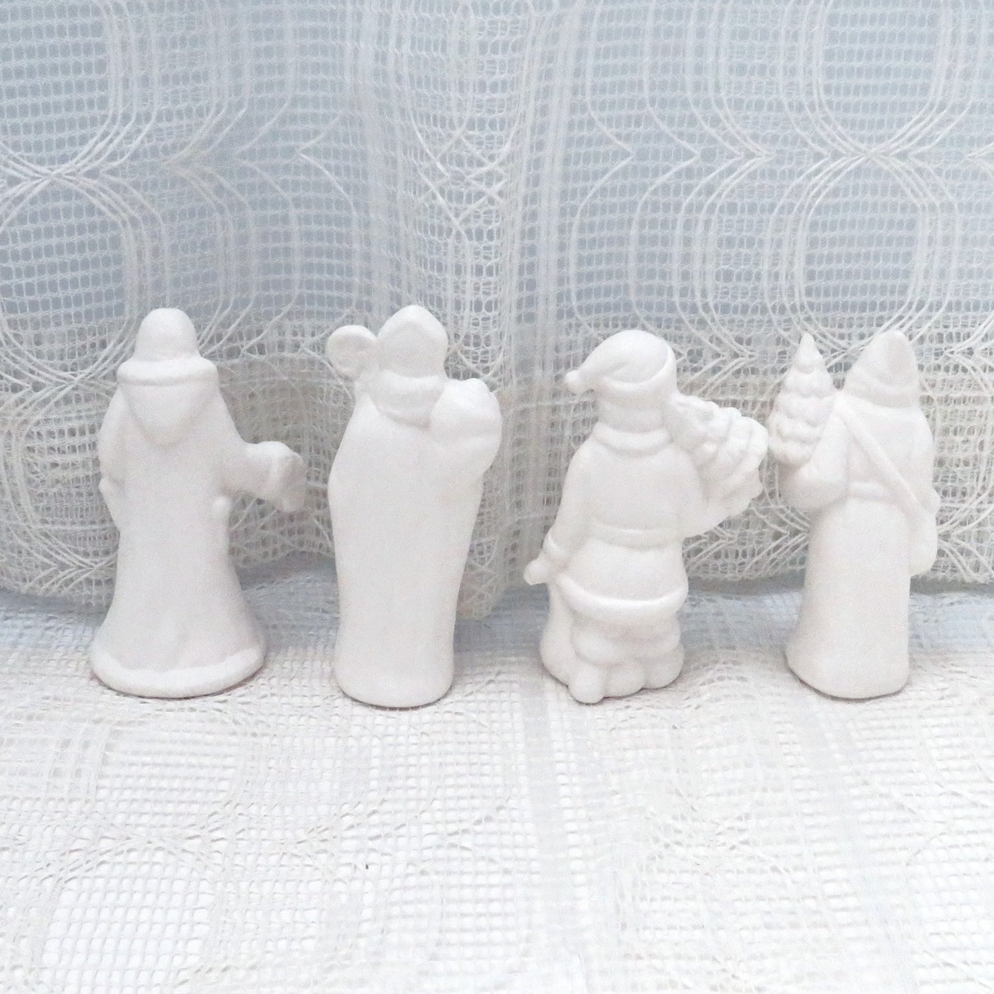 Handmade Set of 4 Ready to Paint Ceramic Santa Figurines for You to Paint for Christmas Decor