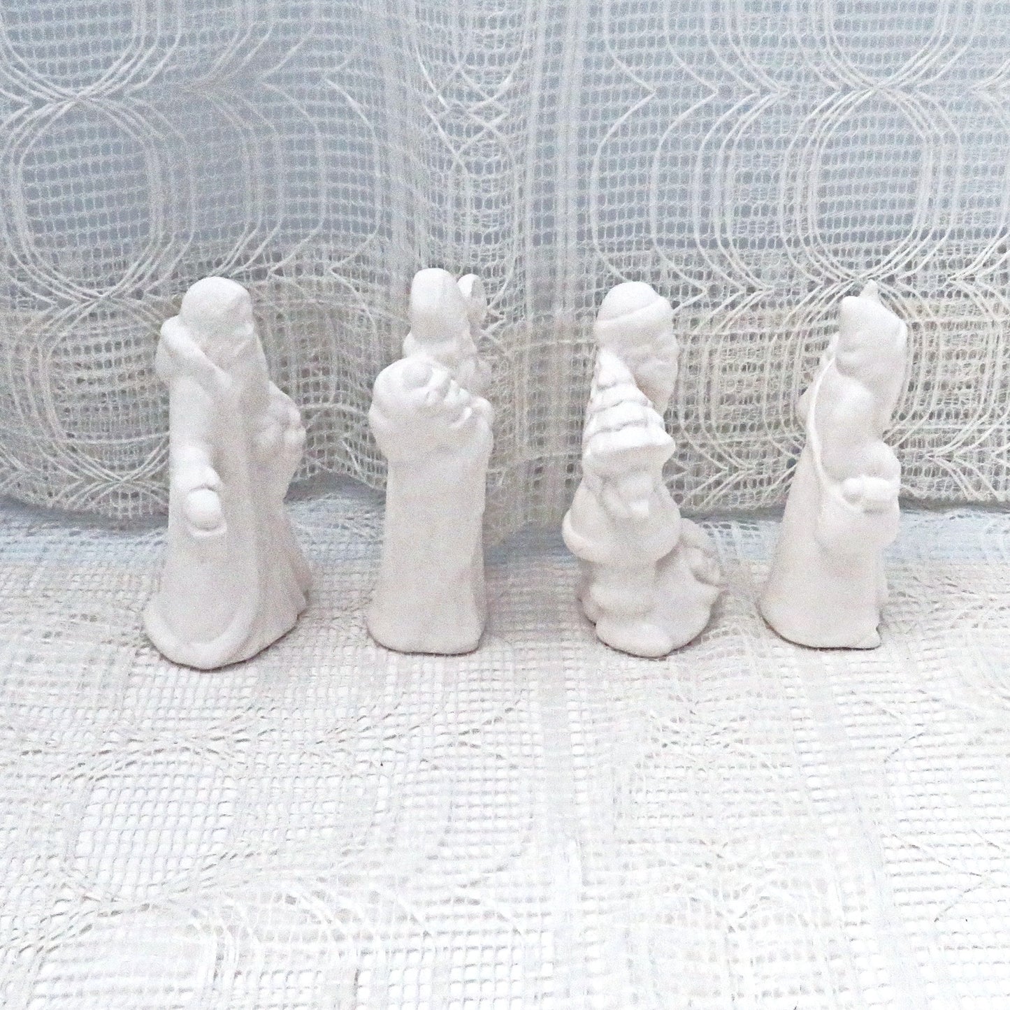Handmade Set of 4 Ready to Paint Ceramic Santa Figurines for You to Paint for Christmas Decor
