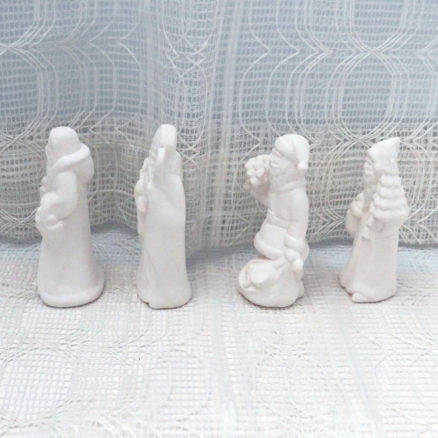 Handmade Set of 4 Ready to Paint Ceramic Santa Figurines for You to Paint for Christmas Decor