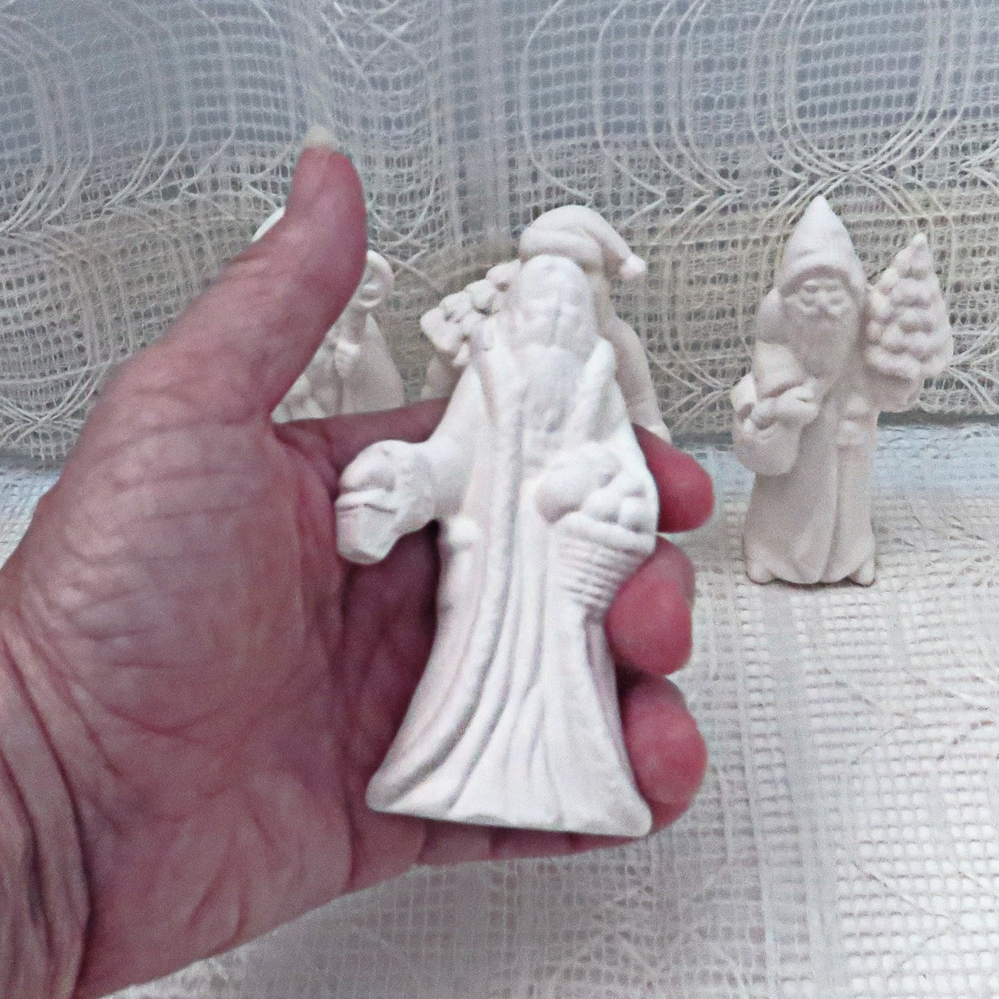 Handmade Set of 4 Ready to Paint Ceramic Santa Figurines for You to Paint for Christmas Decor