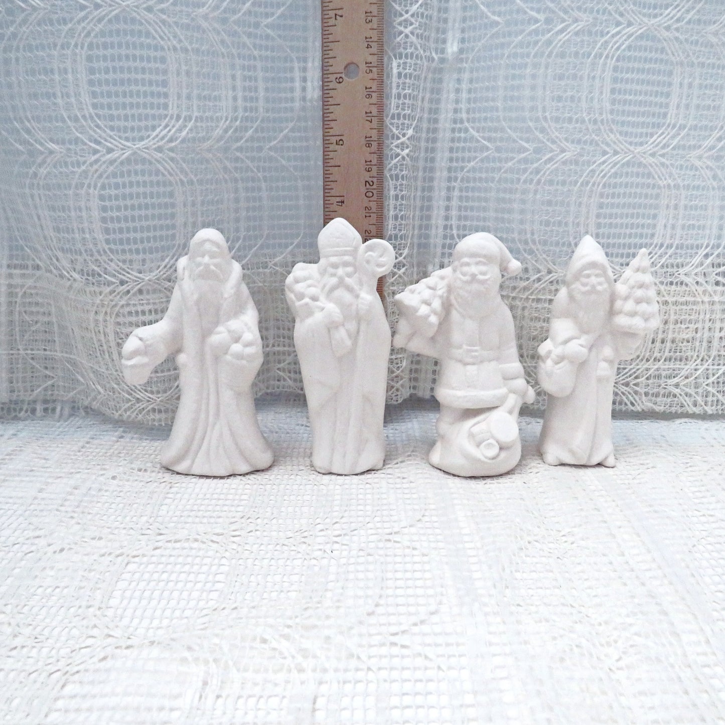 Handmade Set of 4 Ready to Paint Ceramic Santa Figurines for You to Paint for Christmas Decor
