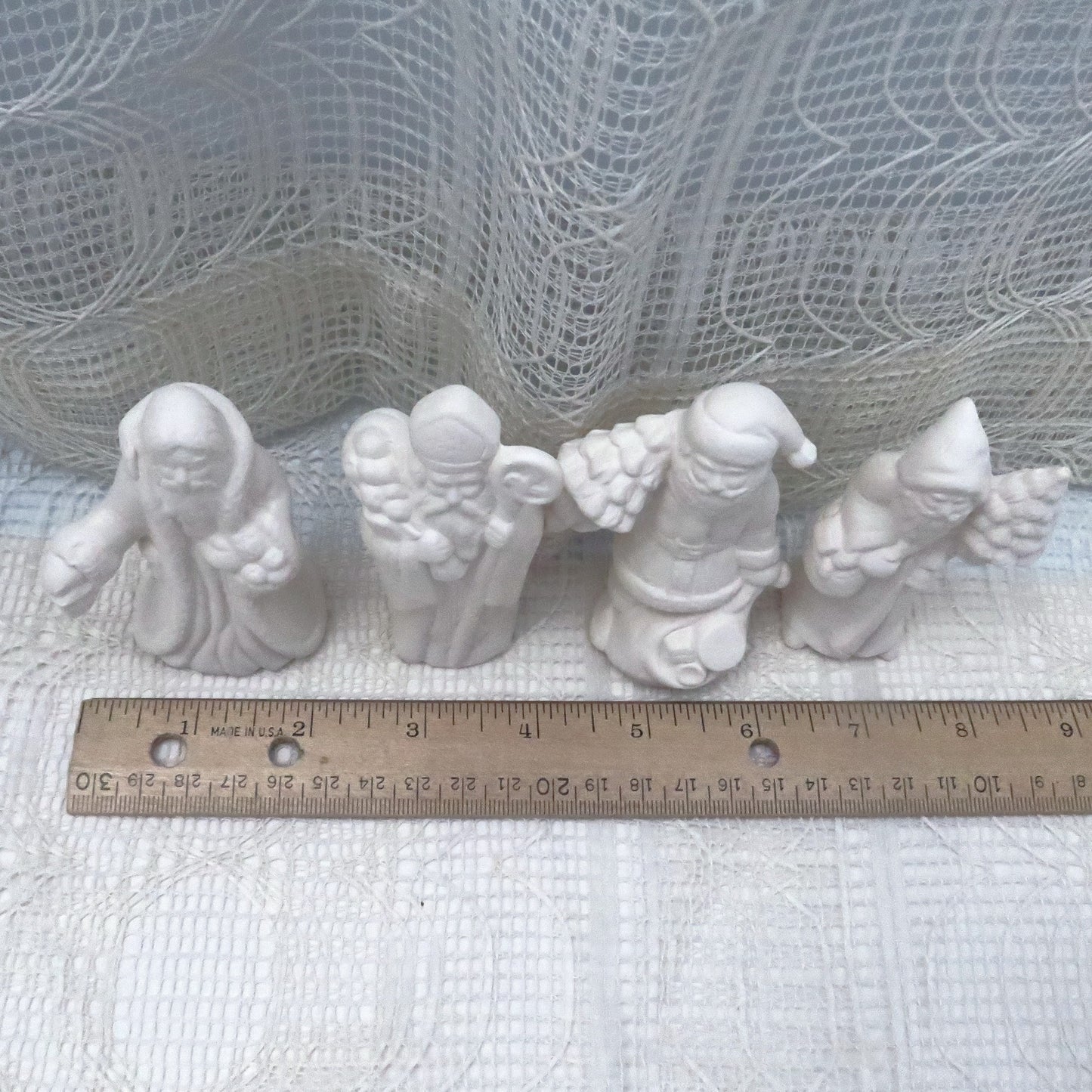 Handmade Set of 4 Ready to Paint Ceramic Santa Figurines for You to Paint for Christmas Decor