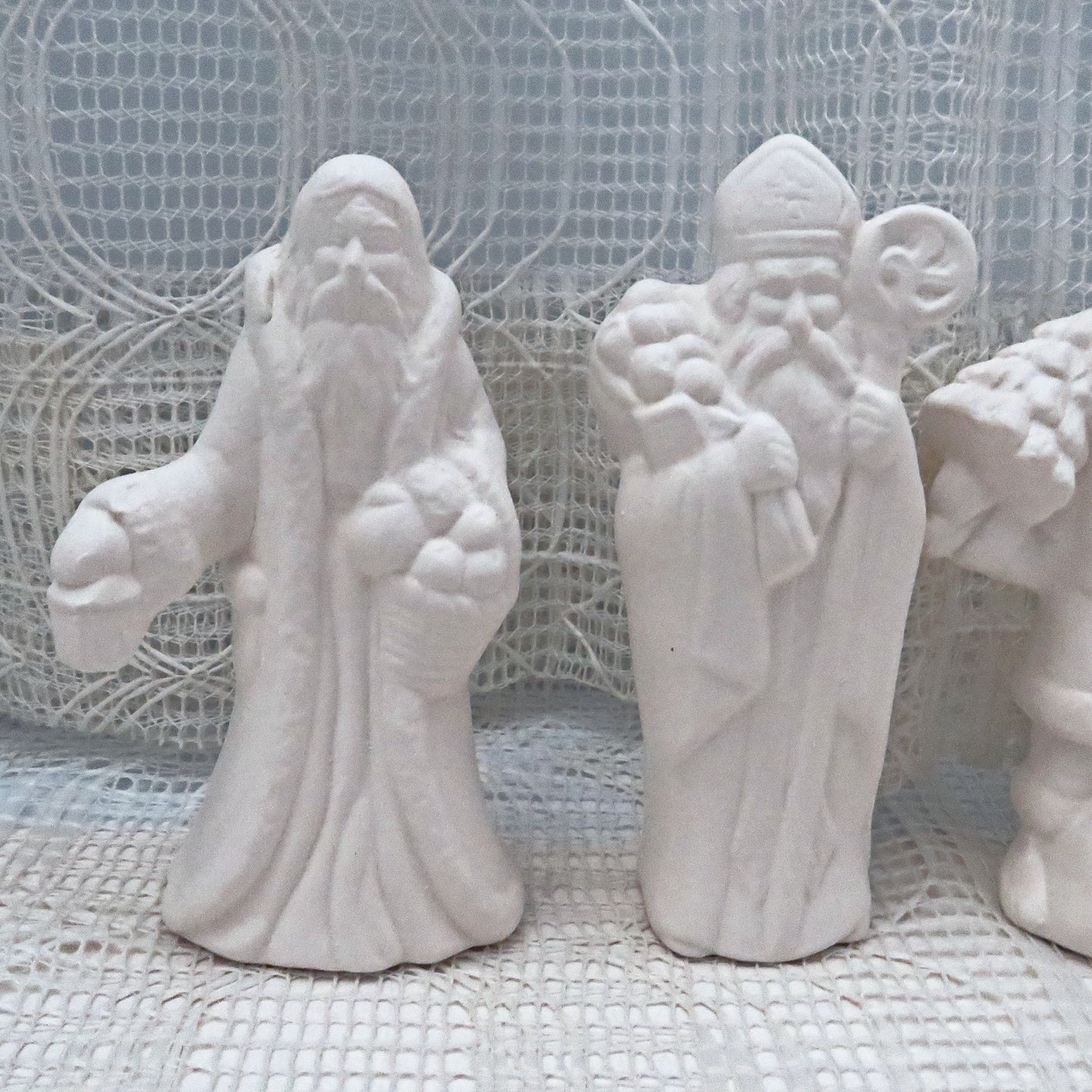 Handmade Set of 4 Ready to Paint Ceramic Santa Figurines for You to Paint for Christmas Decor