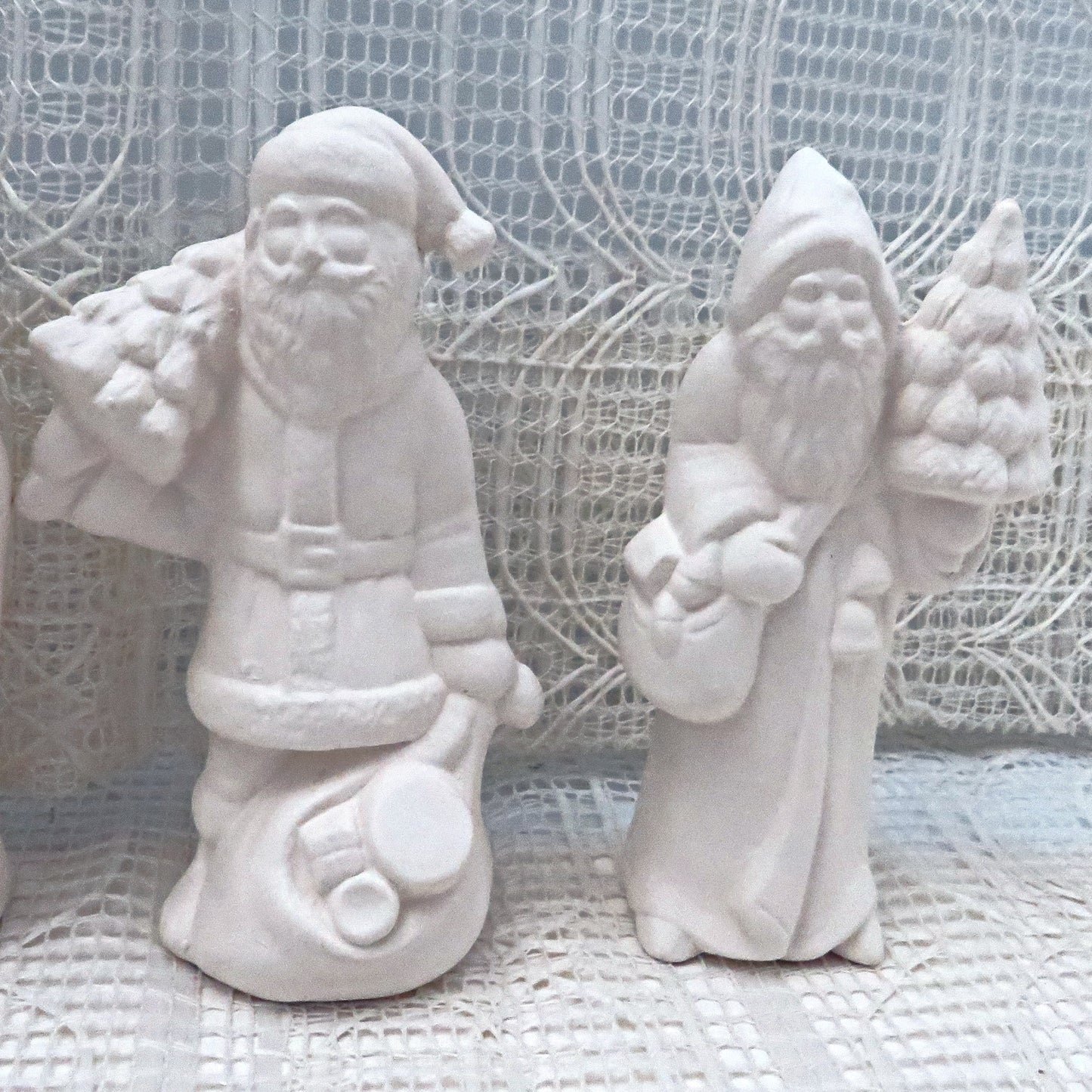 Handmade Set of 4 Ready to Paint Ceramic Santa Figurines for You to Paint for Christmas Decor