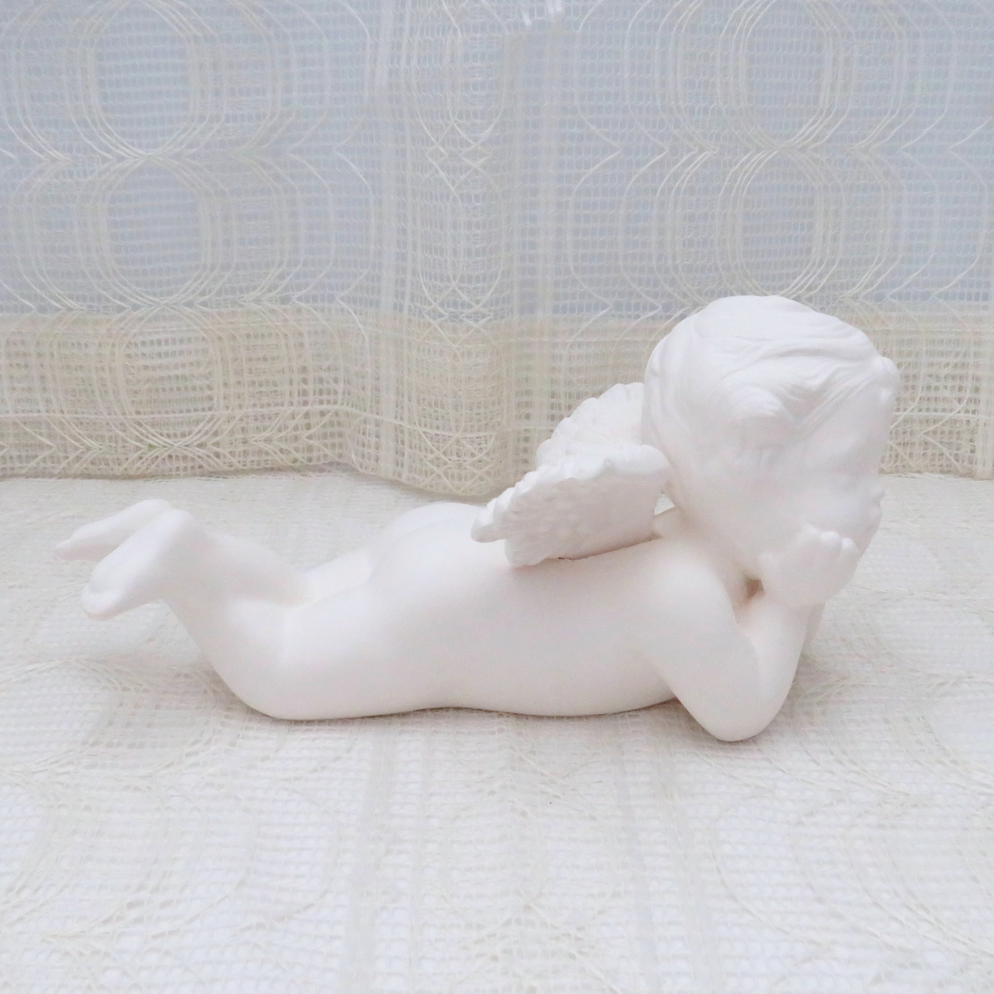 Ready to Paint Ceramic Cherub on Tummy with Head on Hands Large Size, Paintable Angel, Christening Gift, Baptism Gift