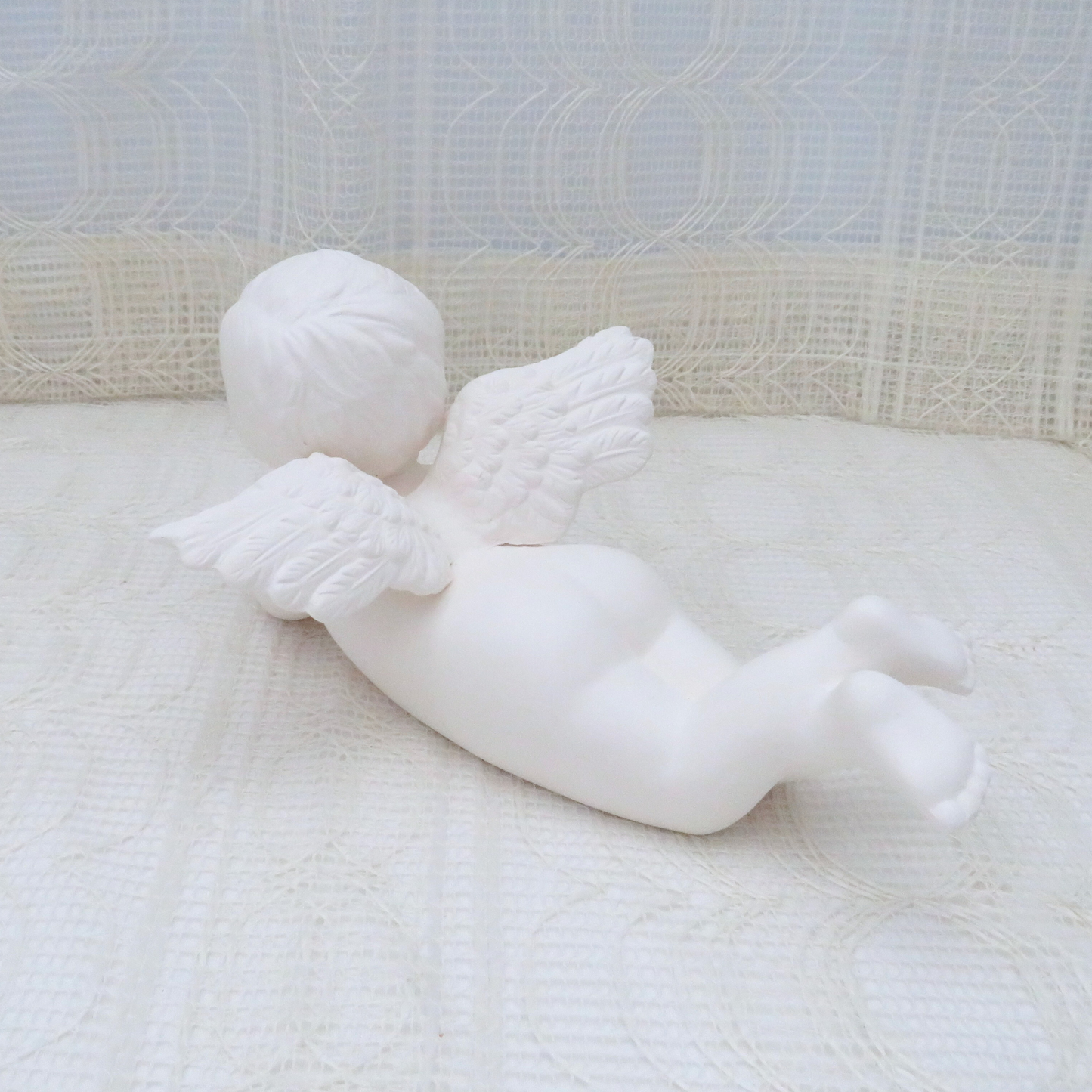Ready to Paint Ceramic Cherub on Tummy with Head on Hands Large Size, Paintable Angel, Christening Gift, Baptism Gift