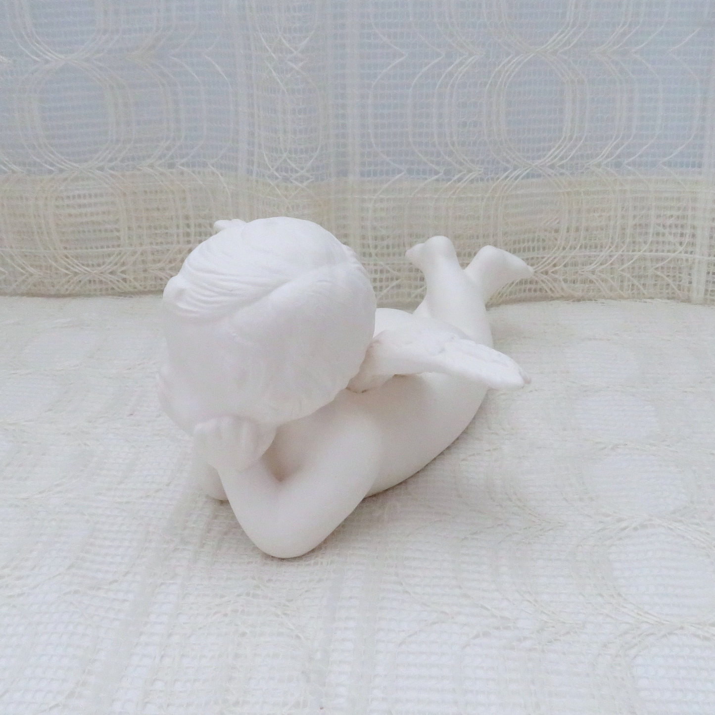 Ready to Paint Ceramic Cherub on Tummy with Head on Hands Large Size, Paintable Angel, Christening Gift, Baptism Gift