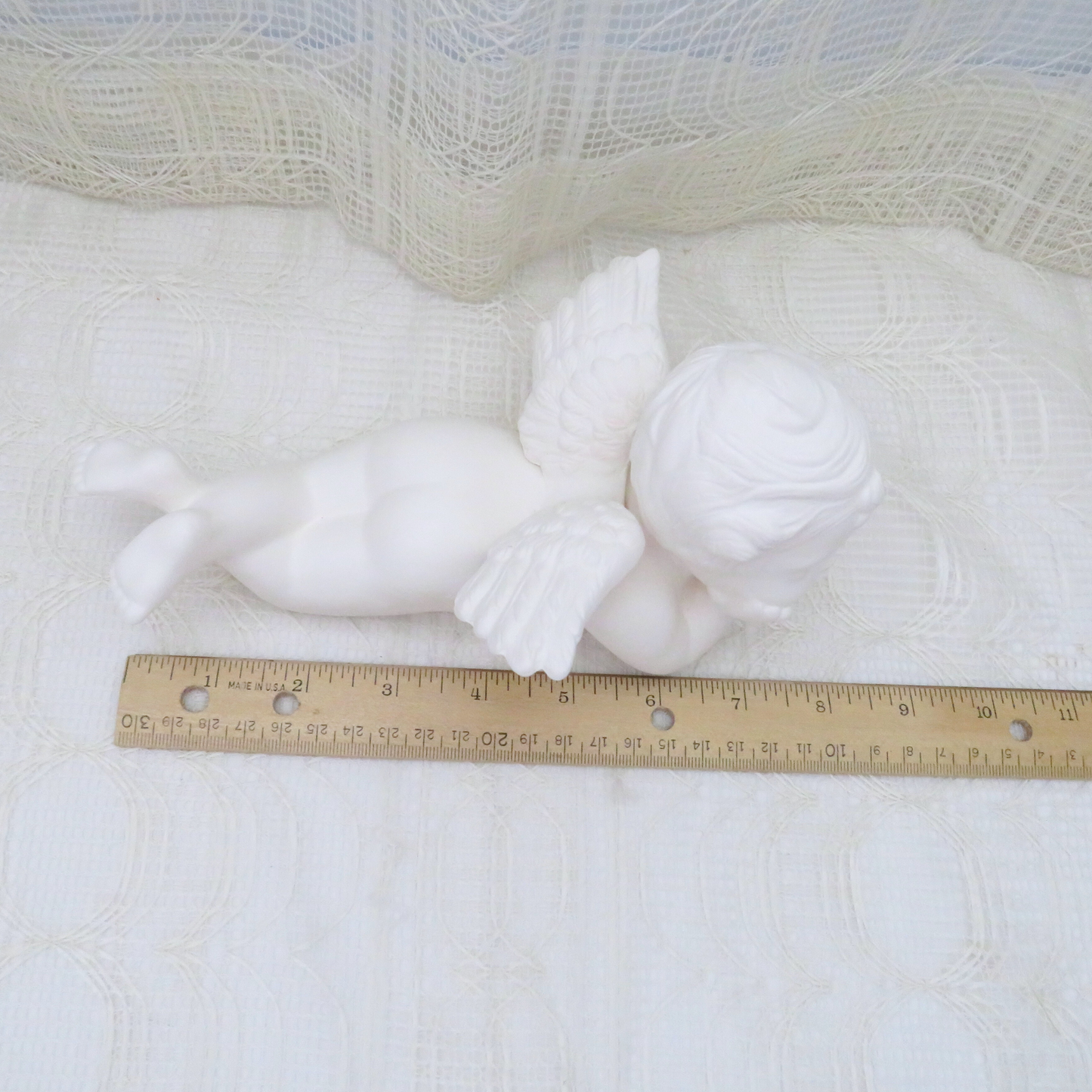 Ready to Paint Ceramic Cherub on Tummy with Head on Hands Large Size, Paintable Angel, Christening Gift, Baptism Gift