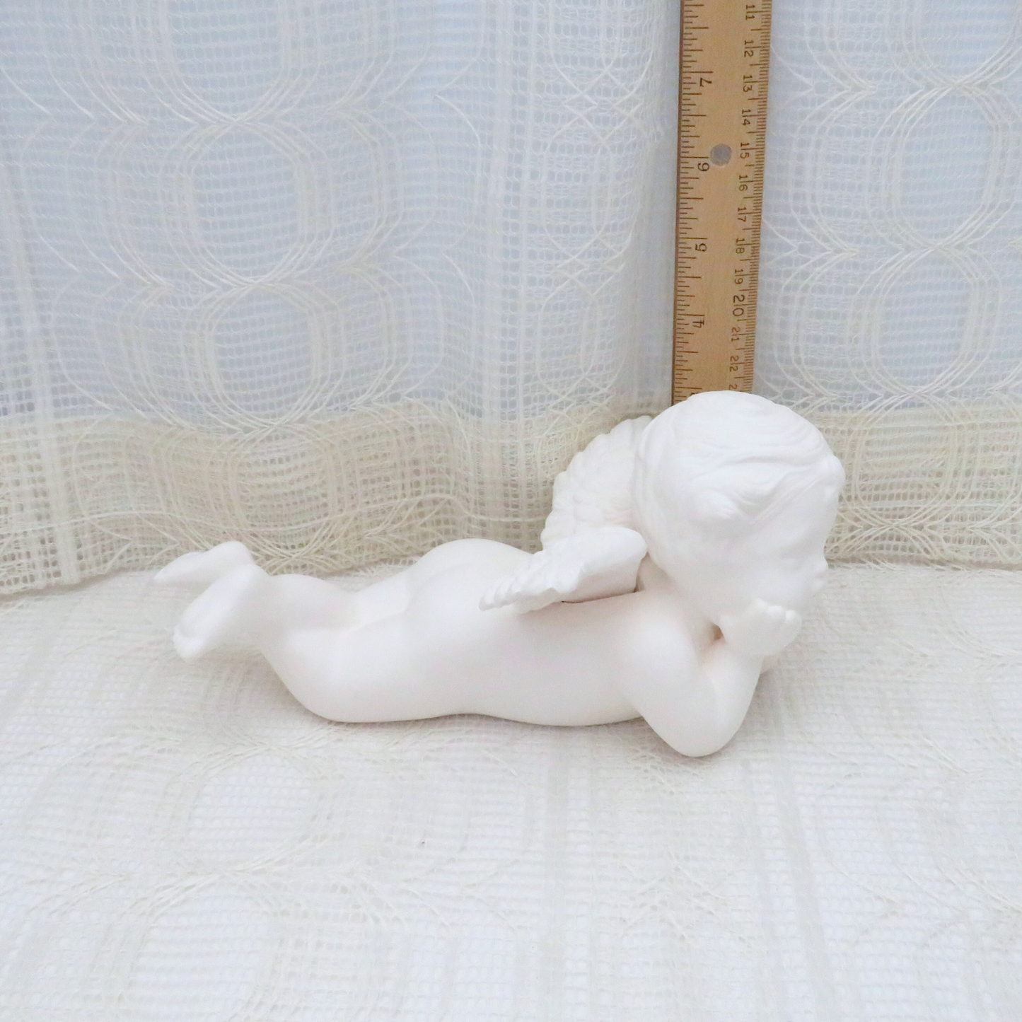 Ready to Paint Ceramic Cherub on Tummy with Head on Hands Large Size, Paintable Angel, Christening Gift, Baptism Gift
