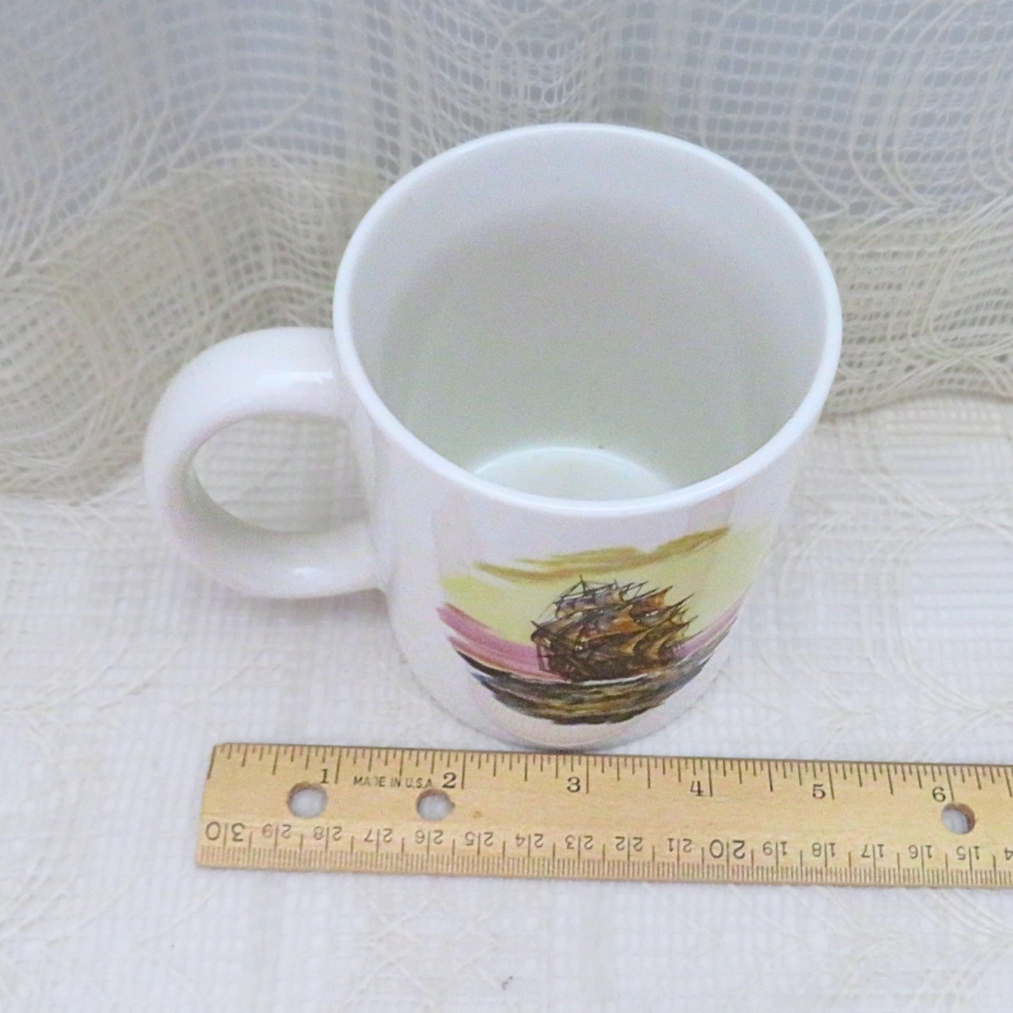 Handmade Nautical Style Coffee Mug with Clipper Ship, 11 Ounce Coffee Cup