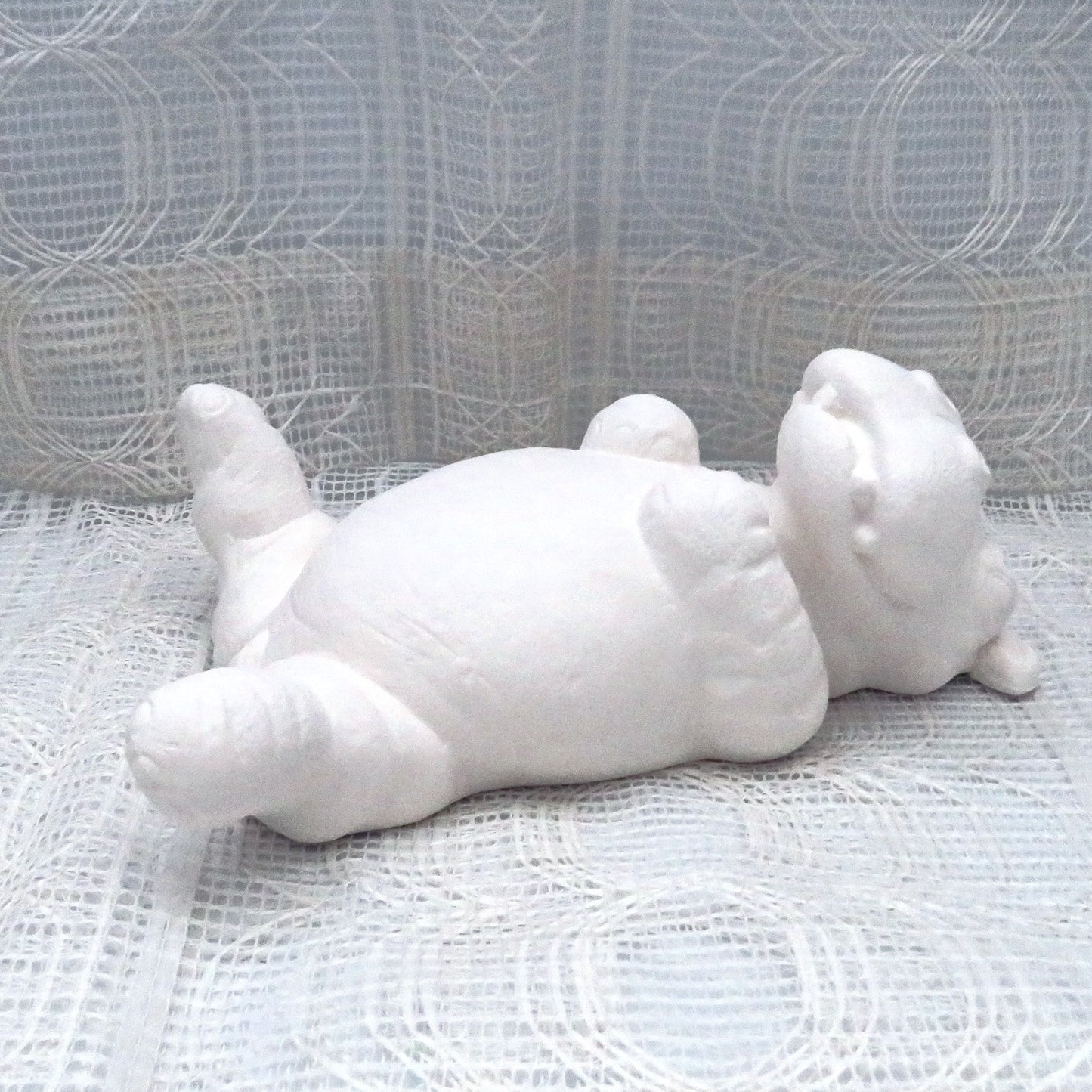 Large Unpainted Ceramic Bisque Hippo on Back Figurine, Ready to Paint Ceramic Hippo Statue