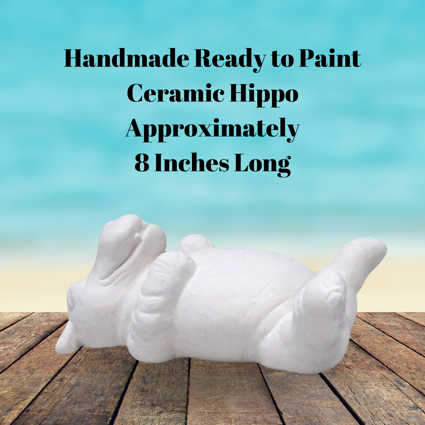 Large Unpainted Ceramic Bisque Hippo on Back Figurine, Ready to Paint Ceramic Hippo Statue