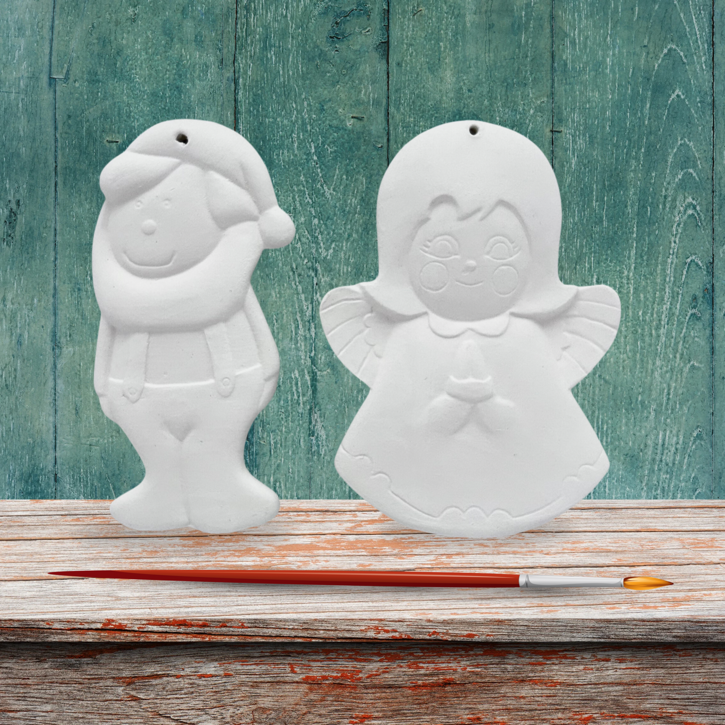 Handmade Unpainted Ceramic Christmas Tree Ornaments for Christmas Decor, Ready to Paint Angel and Elf Ornaments