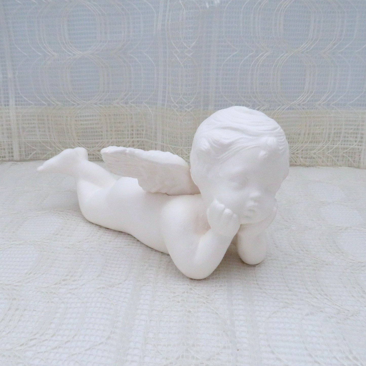 Ready to Paint Ceramic Cherub on Tummy with Head on Hands Large Size, Paintable Angel, Christening Gift, Baptism Gift