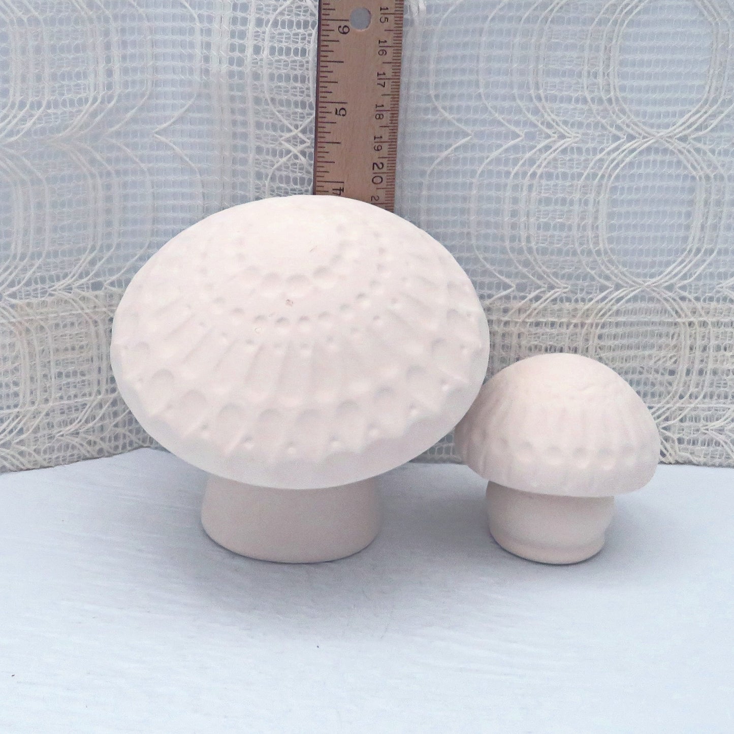 Set of 2 Unpainted Ceramic Mushroom Figurines, Paintable Mushroom Statues, Ready to Paint Garden Decor