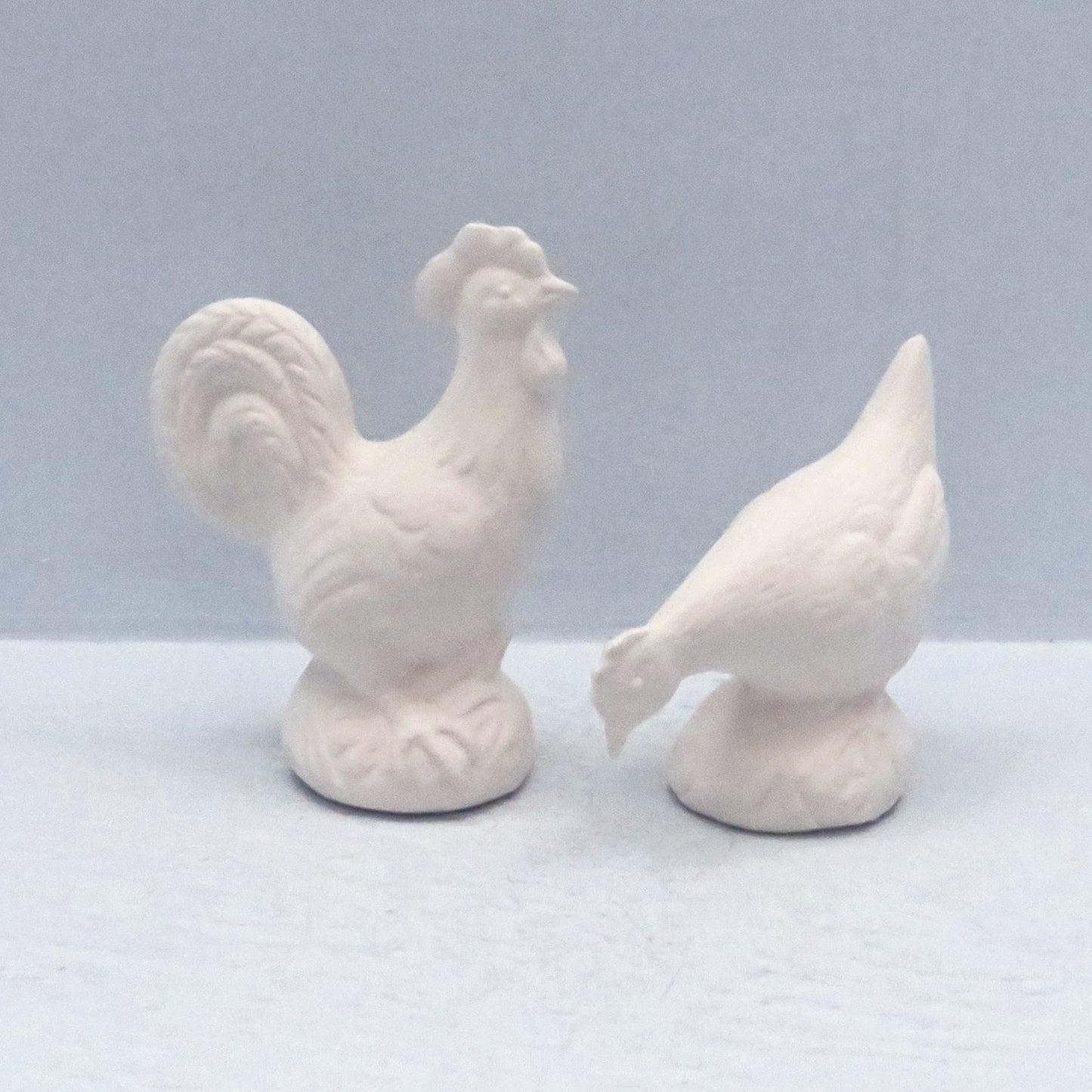 Unpainted Ceramic Rooster and Chicken Figurines, Farmhouse Decor, Bisqueware, Ceramics to Paint, Ready to Paint Ceramic Statues, Paintable Ceramics