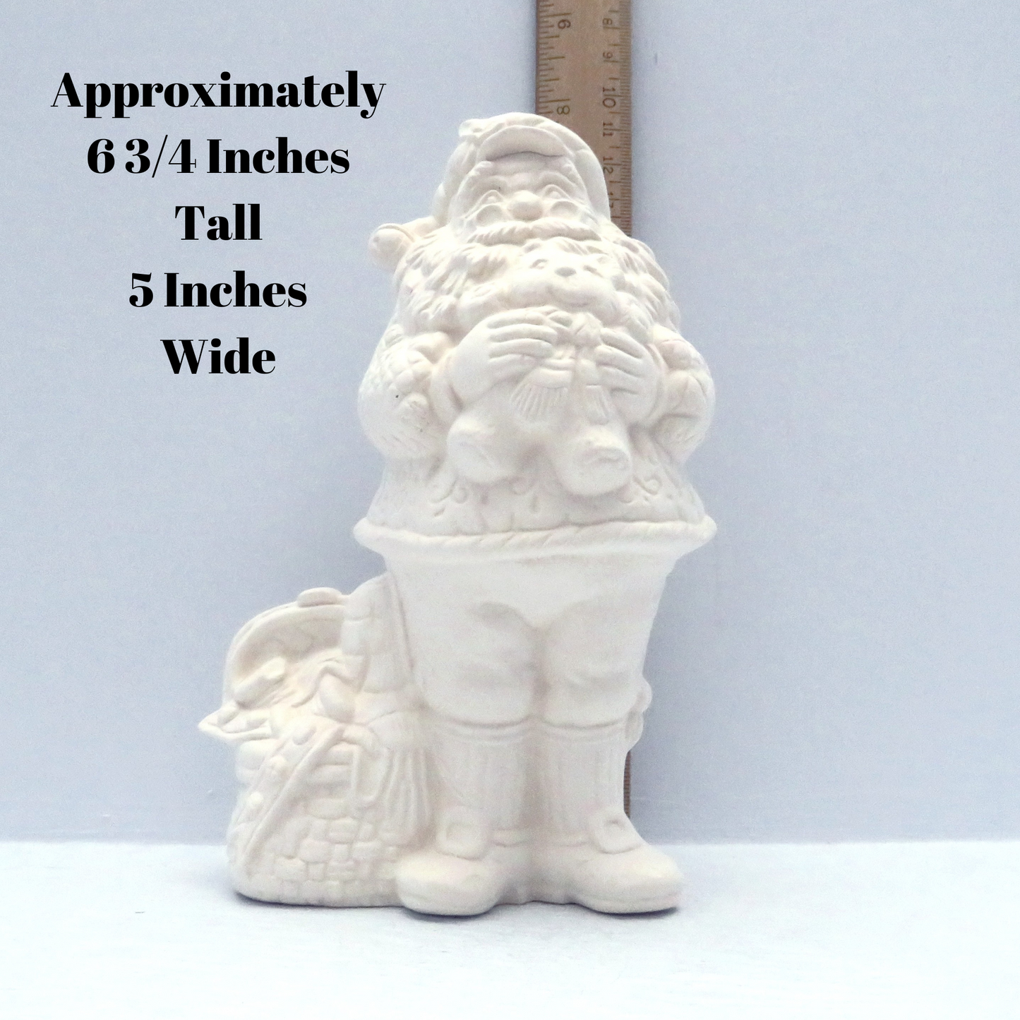 Handmade Ready to Paint Ceramic Santa Figurine with Toys, Paintable Ceramic Christmas Decor