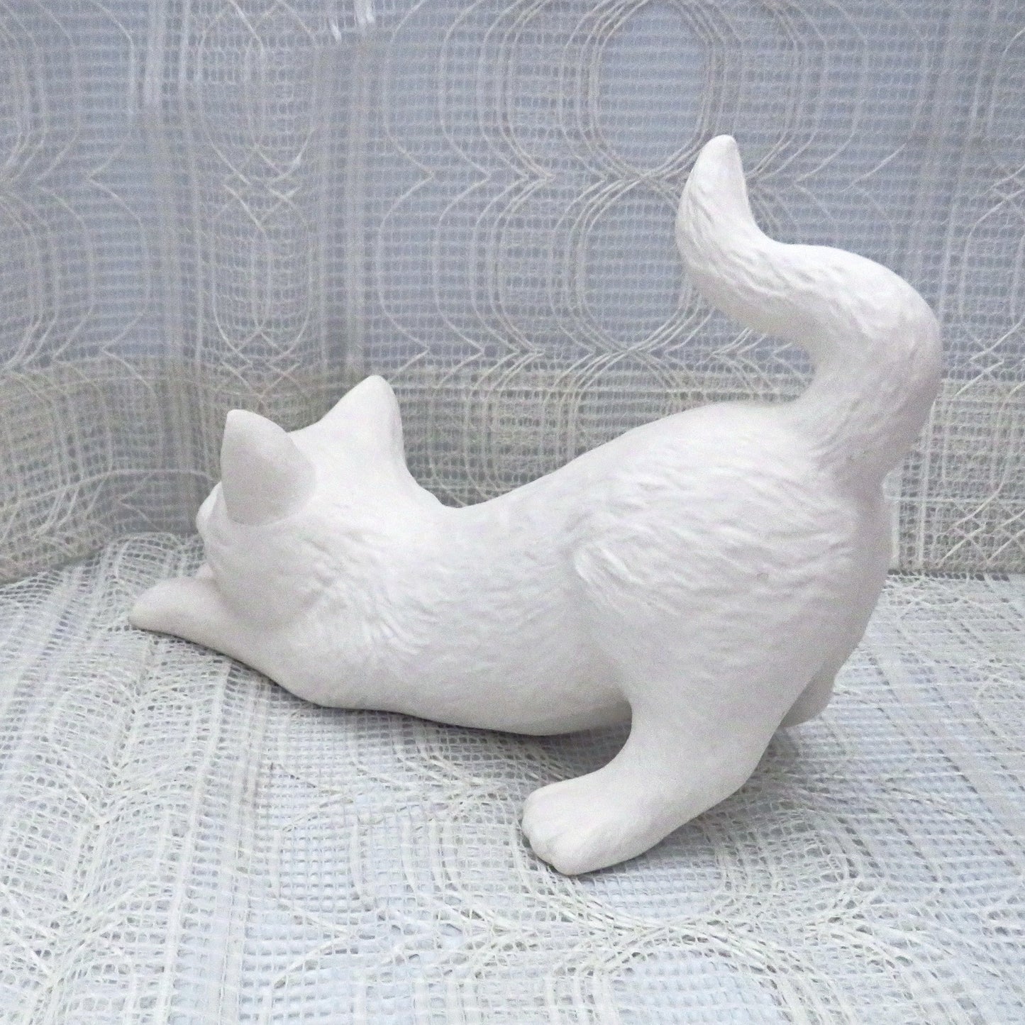 Ready to Paint Ceramic Cat Figurine, Paint it Yourself Stretching Cat Statue, Bisqueware, Paintable Ceramics, Cat Decor, Cat Lover Gift