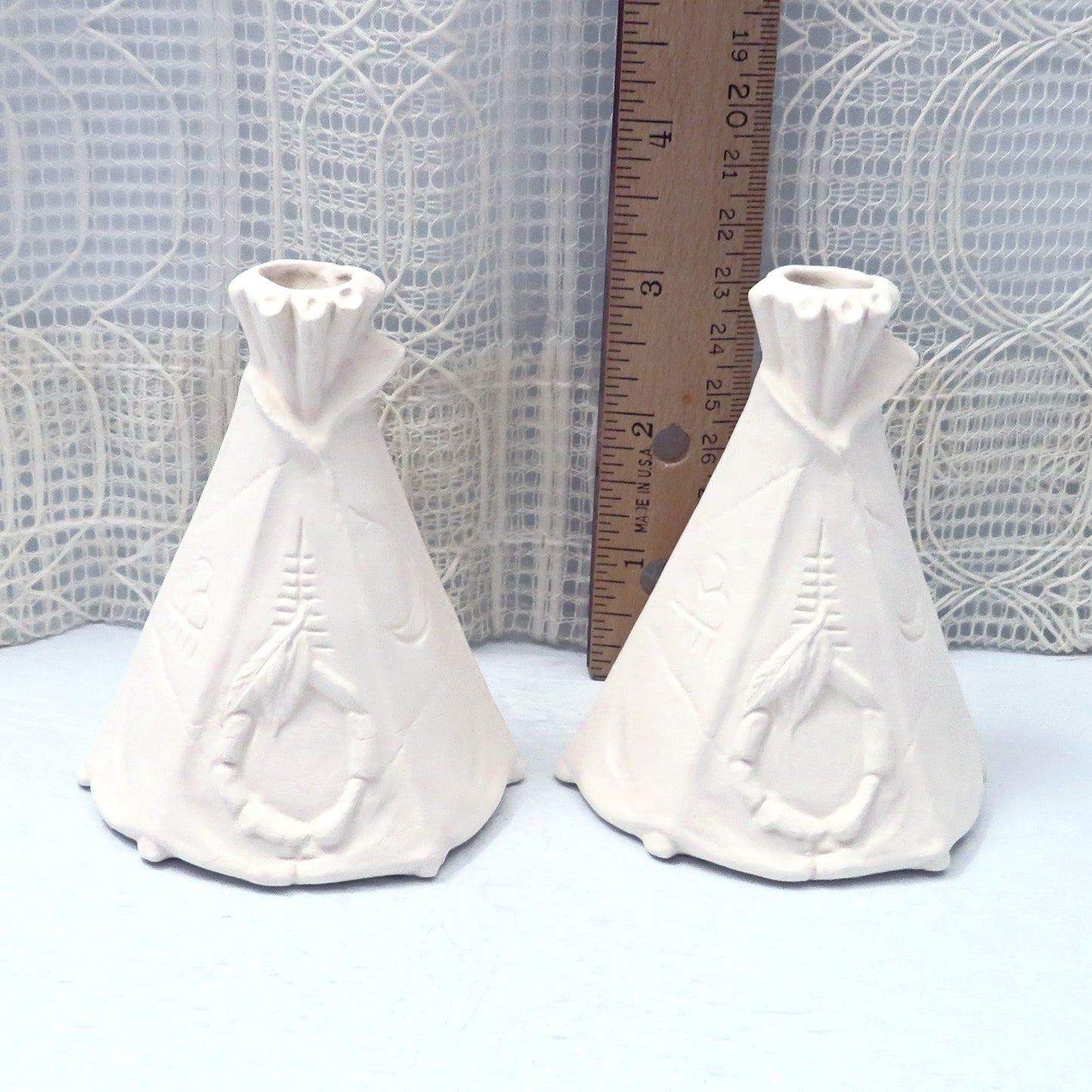 Unpainted Ceramic TeePee Figurines, Ready to Paint Handmade Tee Pee Statues, Paintable Bisqueware