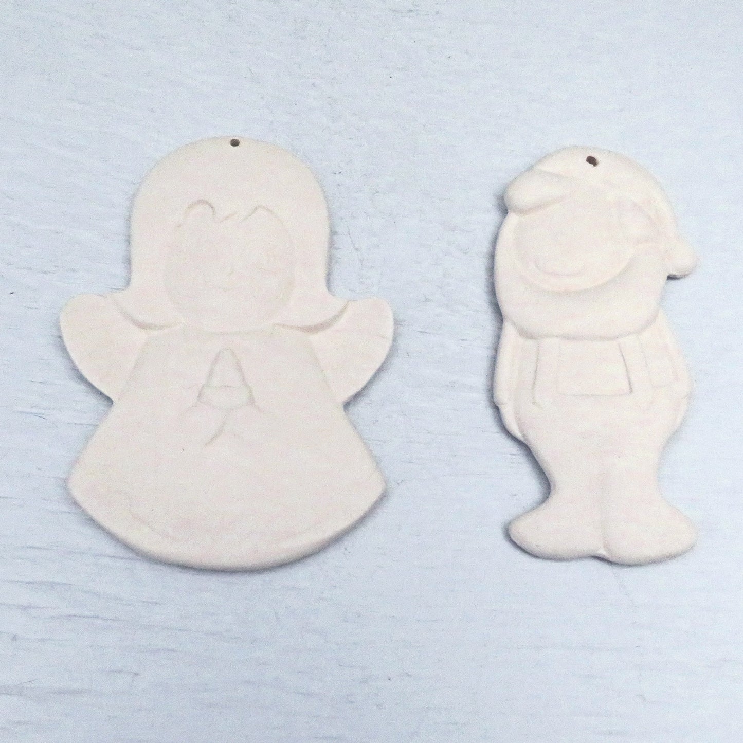 Handmade Unpainted Ceramic Christmas Tree Ornaments for Christmas Decor, Ready to Paint Angel and Elf Ornaments