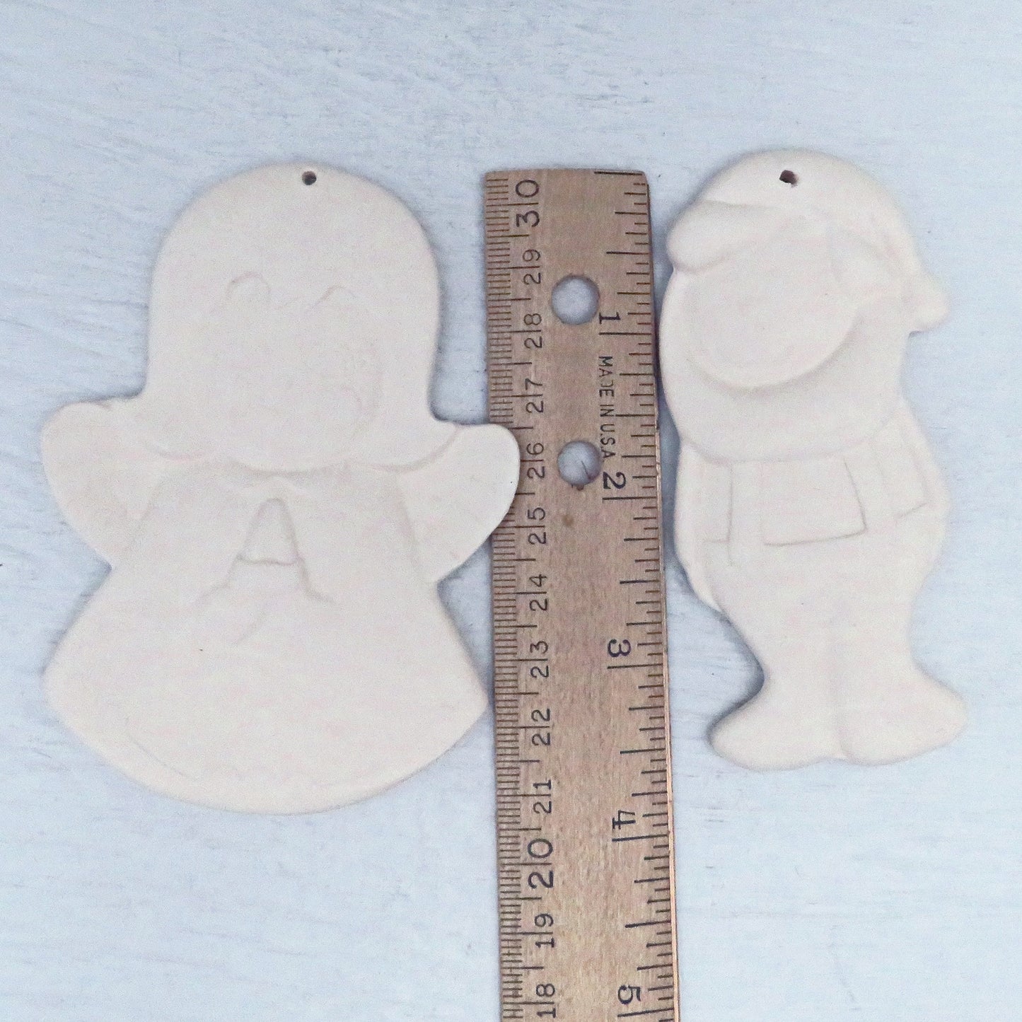 Handmade Unpainted Ceramic Christmas Tree Ornaments for Christmas Decor, Ready to Paint Angel and Elf Ornaments