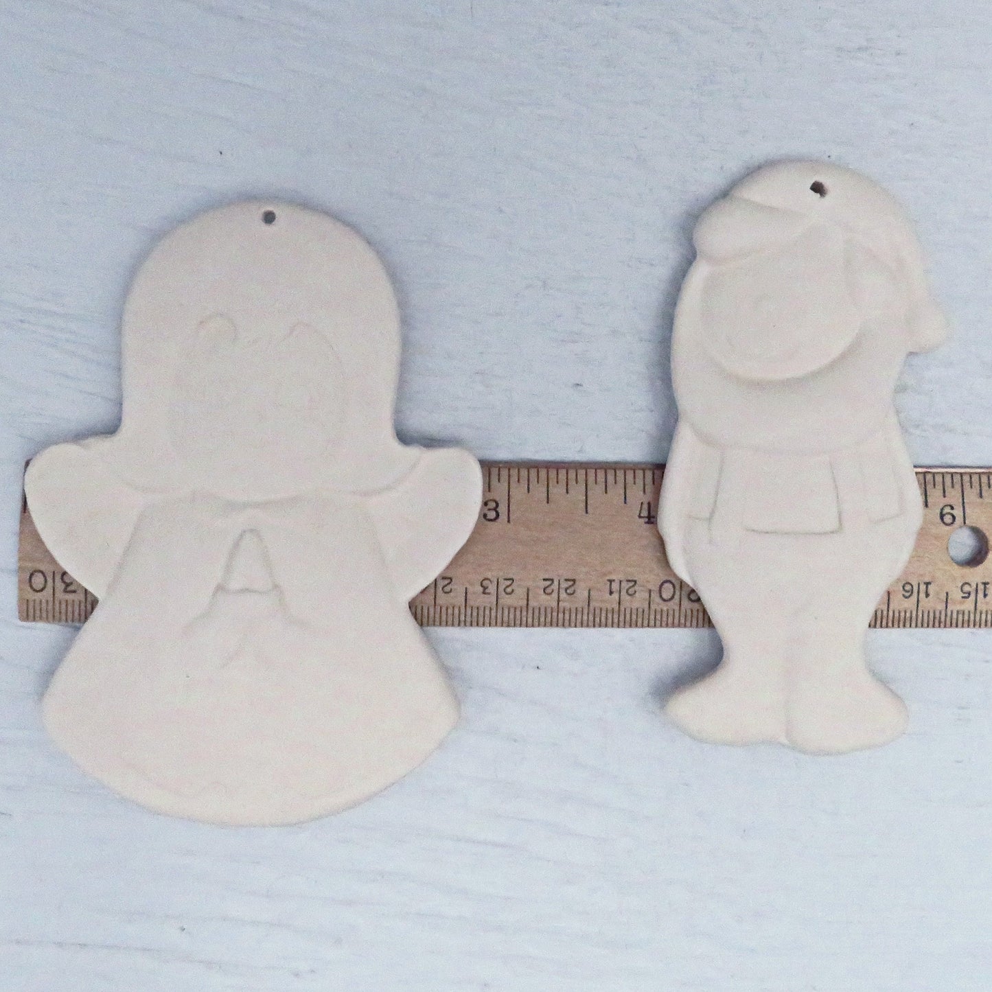 Handmade Unpainted Ceramic Christmas Tree Ornaments for Christmas Decor, Ready to Paint Angel and Elf Ornaments