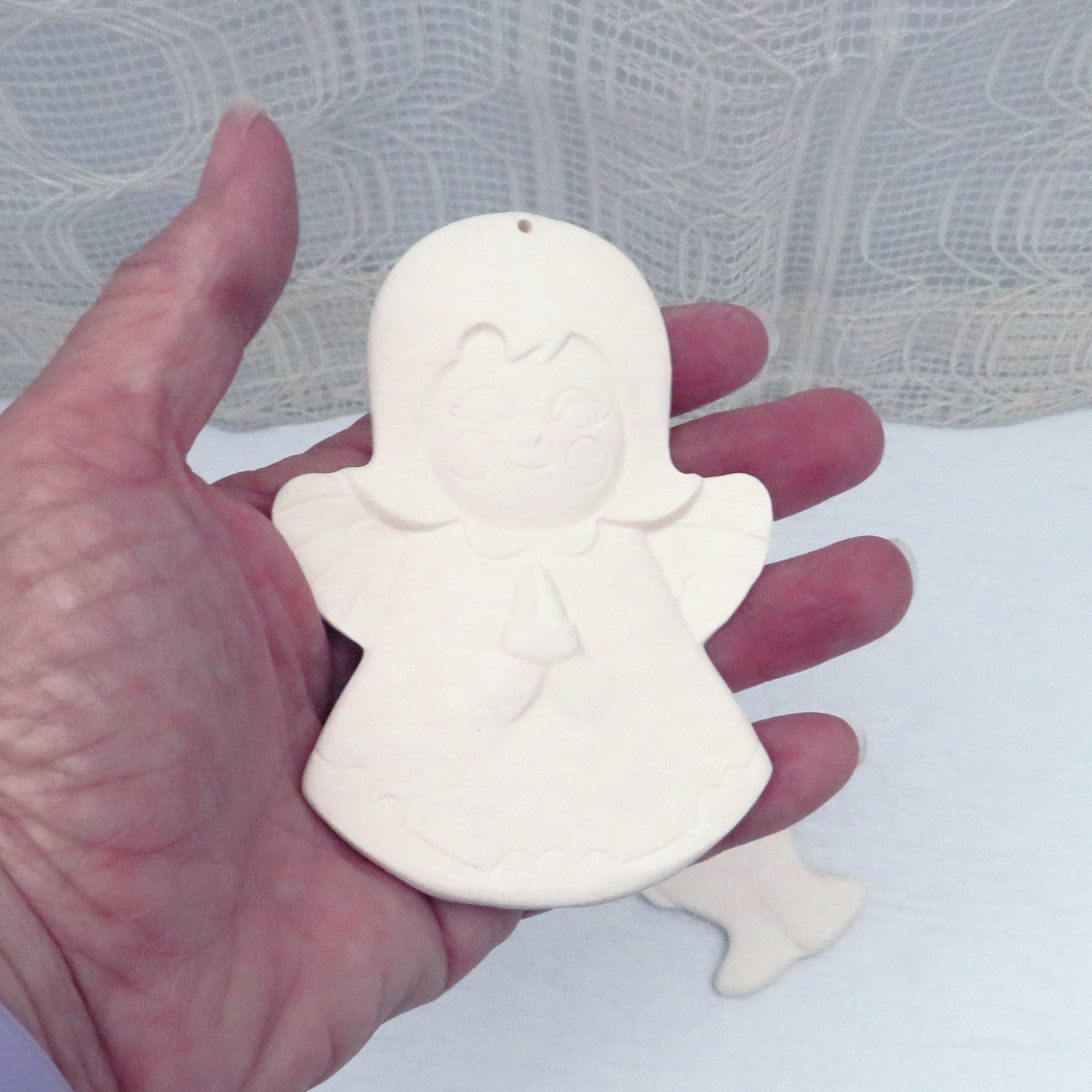 Handmade Unpainted Ceramic Christmas Tree Ornaments for Christmas Decor, Ready to Paint Angel and Elf Ornaments