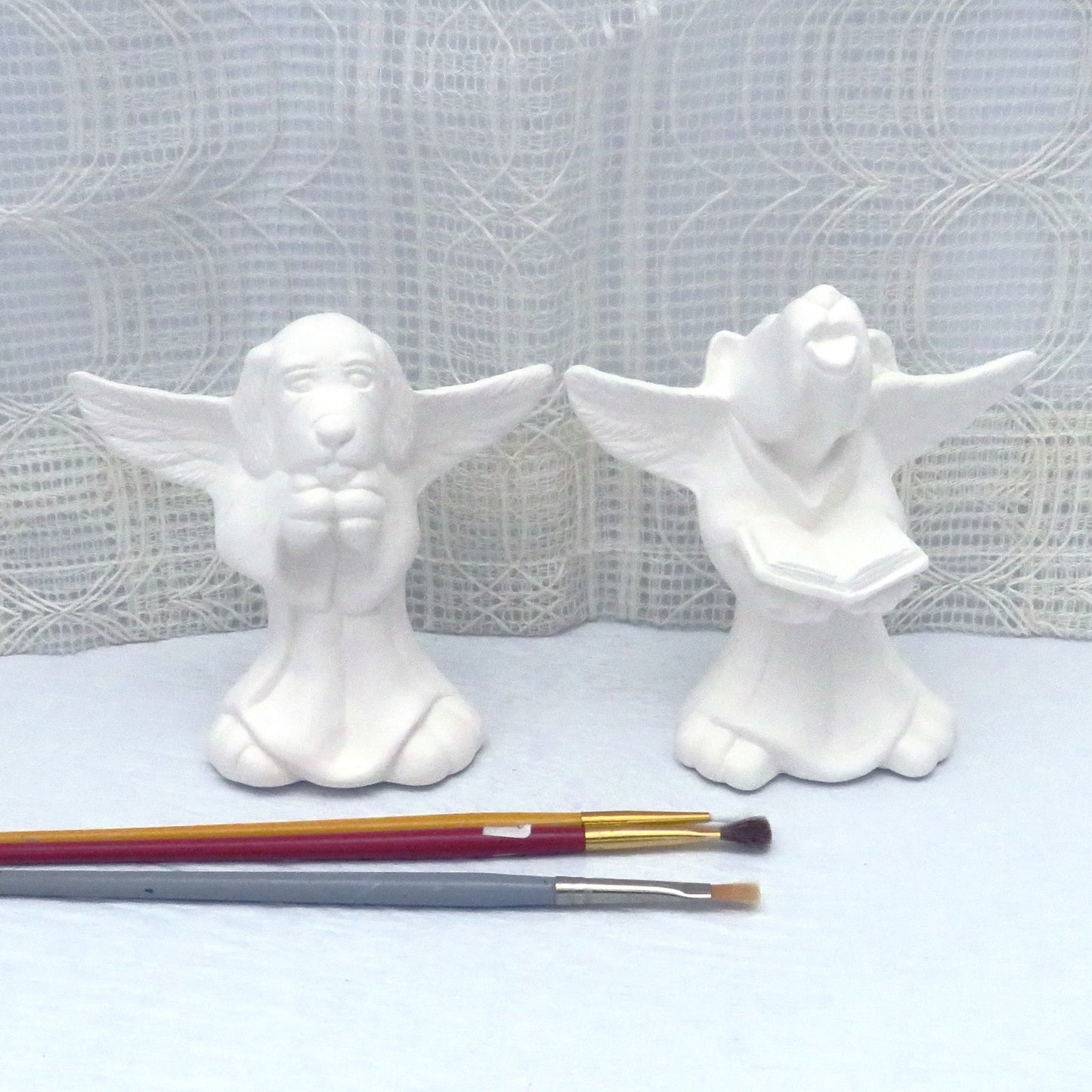 Handmade Set of Two Ready to Paint Ceramic Dog Angel Figurines/ Unpainted Ceramics / Ceramic Bisque / Ceramics to Paint  / Angel Figurines