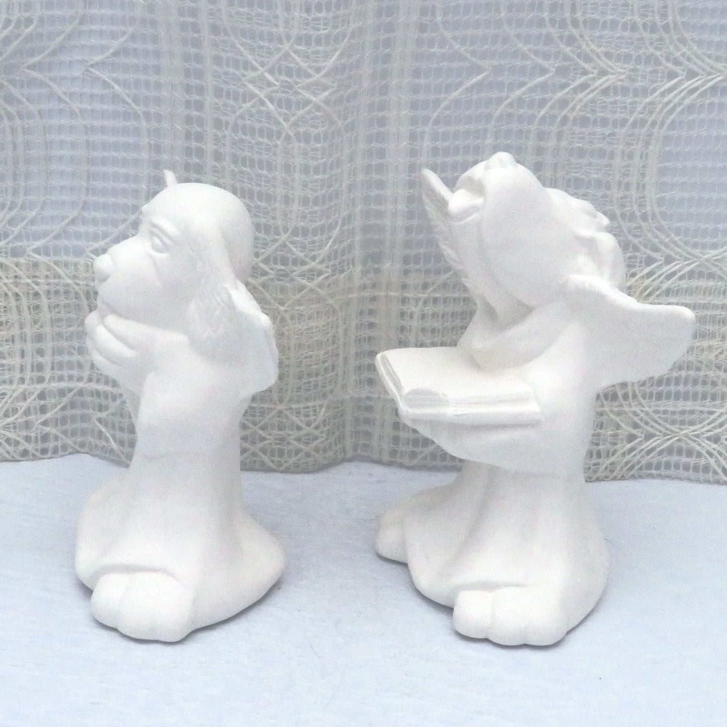 Handmade Set of Two Ready to Paint Ceramic Dog Angel Figurines/ Unpainted Ceramics / Ceramic Bisque / Ceramics to Paint  / Angel Figurines