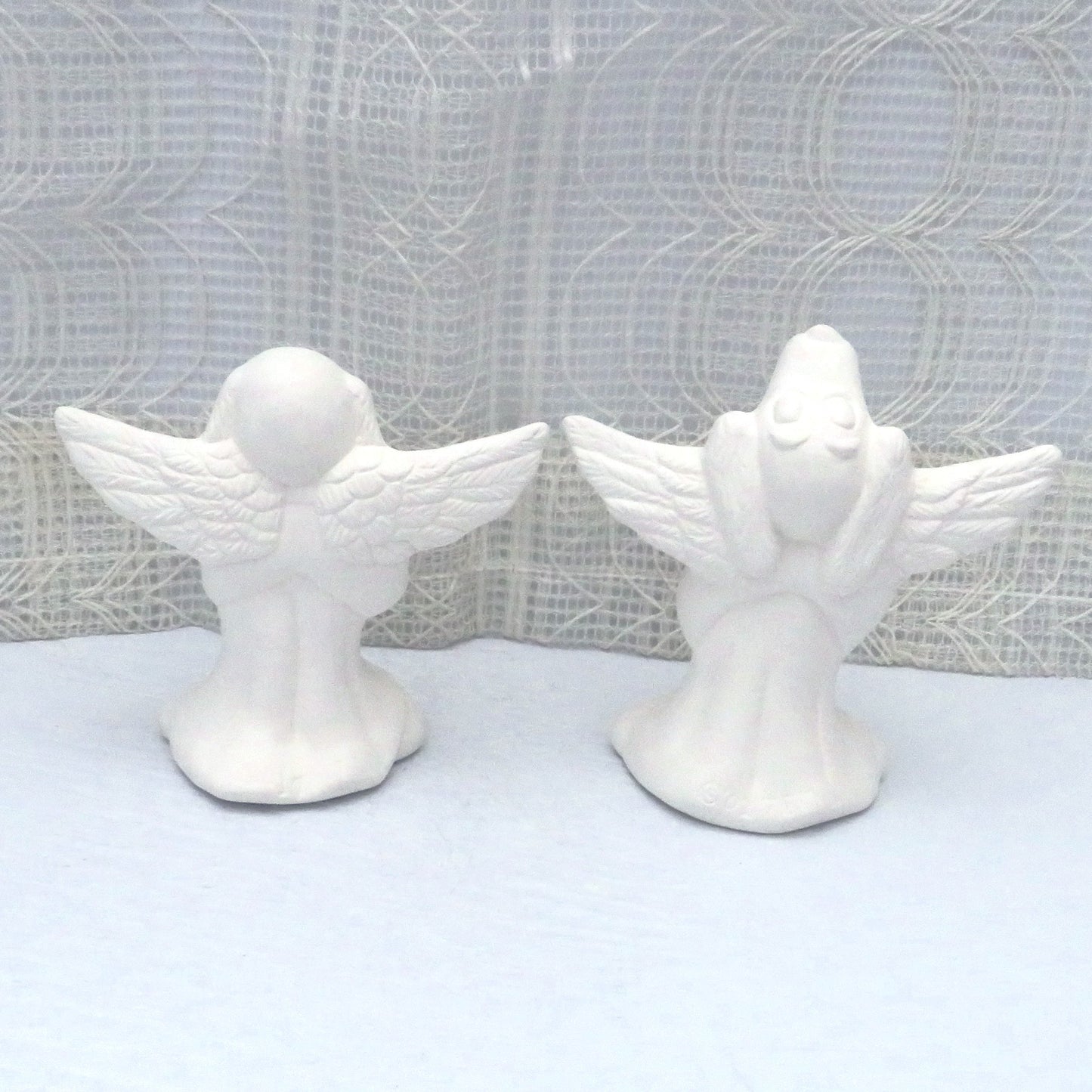 Handmade Set of Two Ready to Paint Ceramic Dog Angel Figurines/ Unpainted Ceramics / Ceramic Bisque / Ceramics to Paint  / Angel Figurines