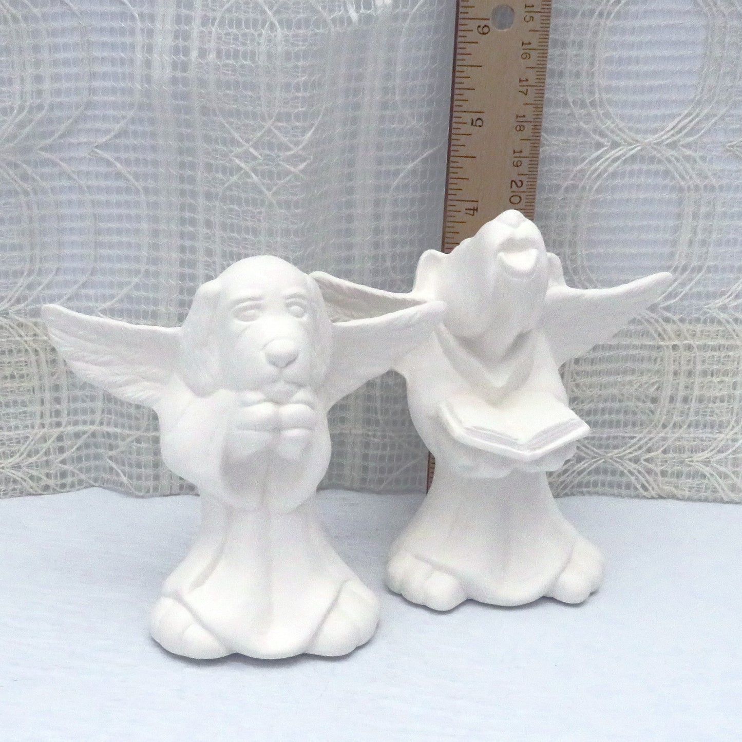 Handmade Set of Two Ready to Paint Ceramic Dog Angel Figurines/ Unpainted Ceramics / Ceramic Bisque / Ceramics to Paint  / Angel Figurines