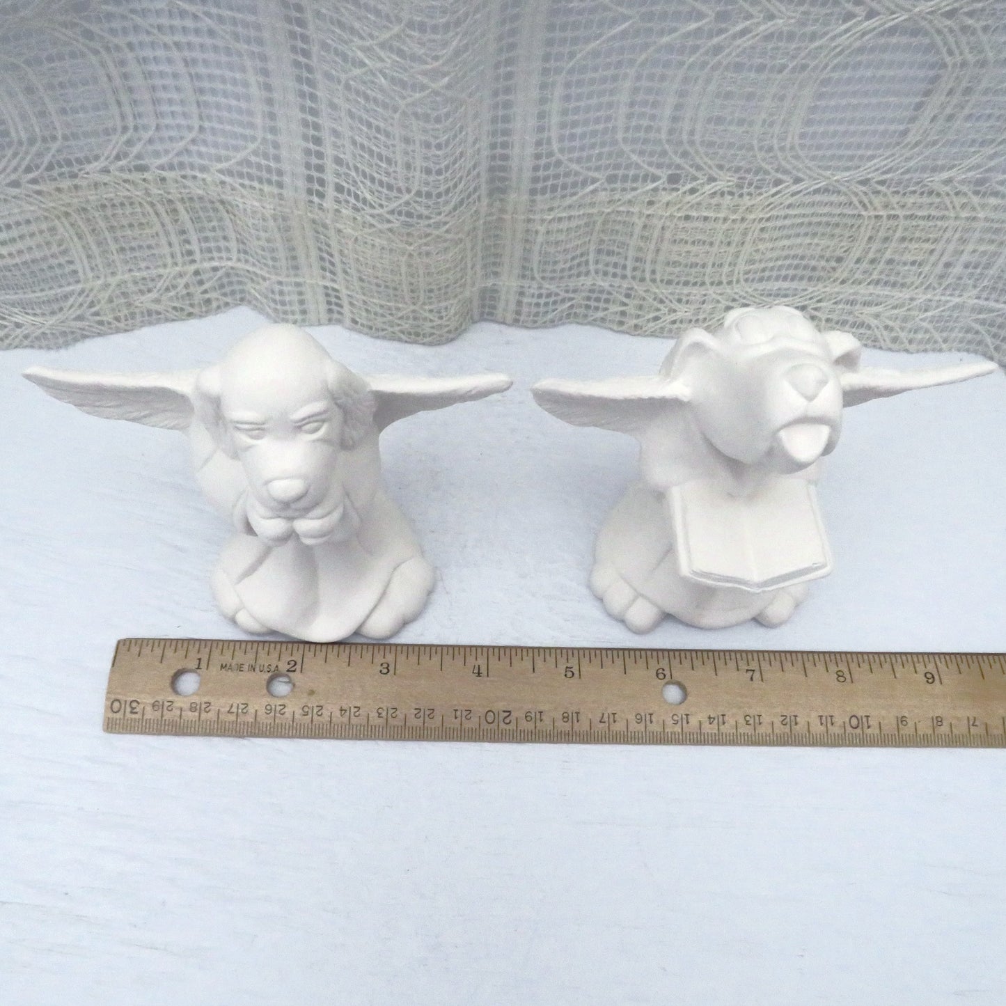 Handmade Set of Two Ready to Paint Ceramic Dog Angel Figurines/ Unpainted Ceramics / Ceramic Bisque / Ceramics to Paint  / Angel Figurines