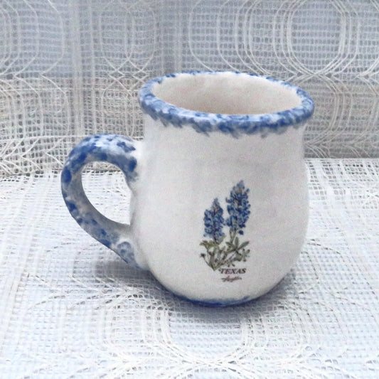 Handmade Ceramic Coffee Mug, Coffee Cup, Tea Cup, Bluebonnet Mug,  Floral Cup, Texas Decor, Made in Texas, Texas Gift, White and Blue Cup