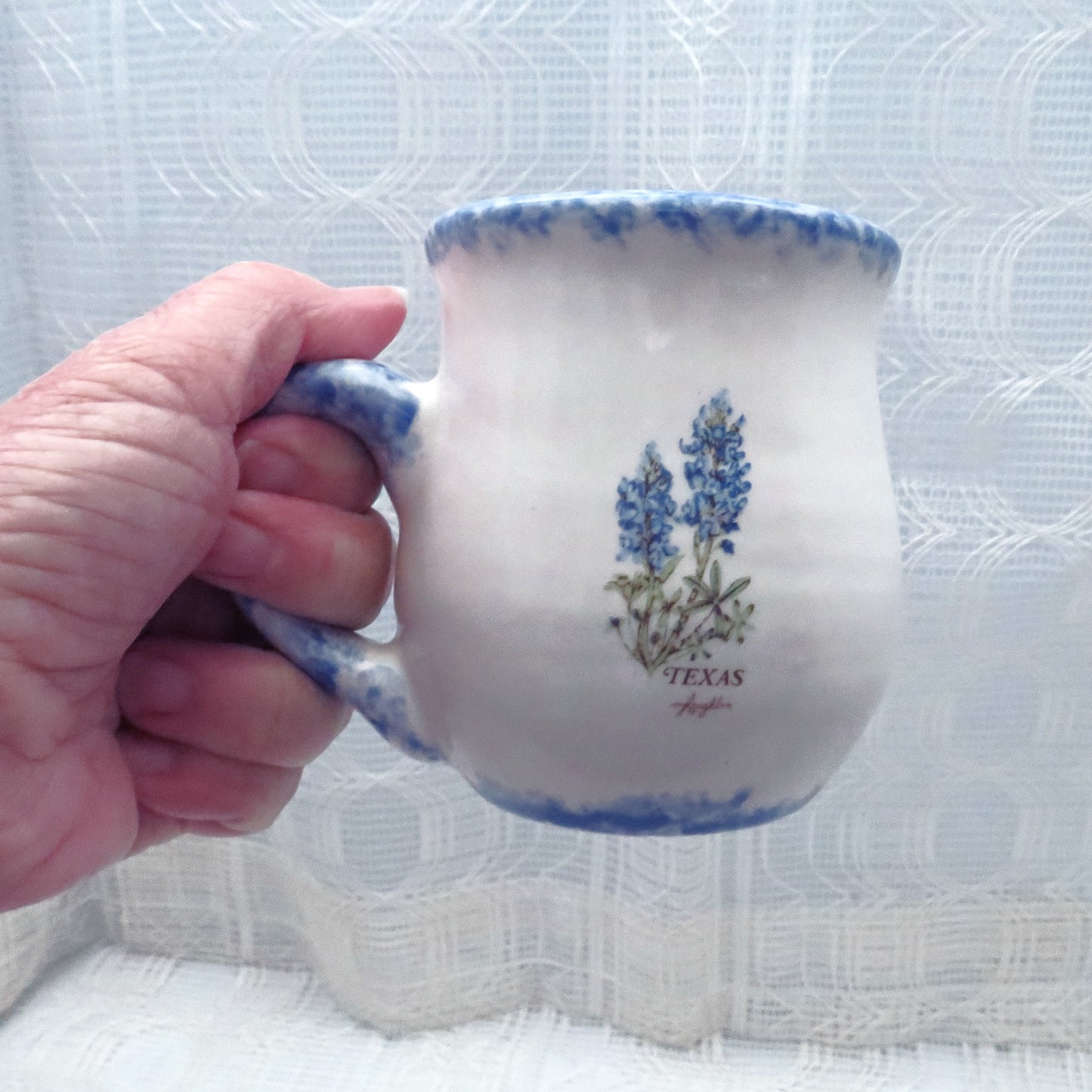 Handmade Ceramic Coffee Mug, Coffee Cup, Tea Cup, Bluebonnet Mug, Floral Cup, Texas Decor, Made in Texas, Texas Gift, White and Blue Cup