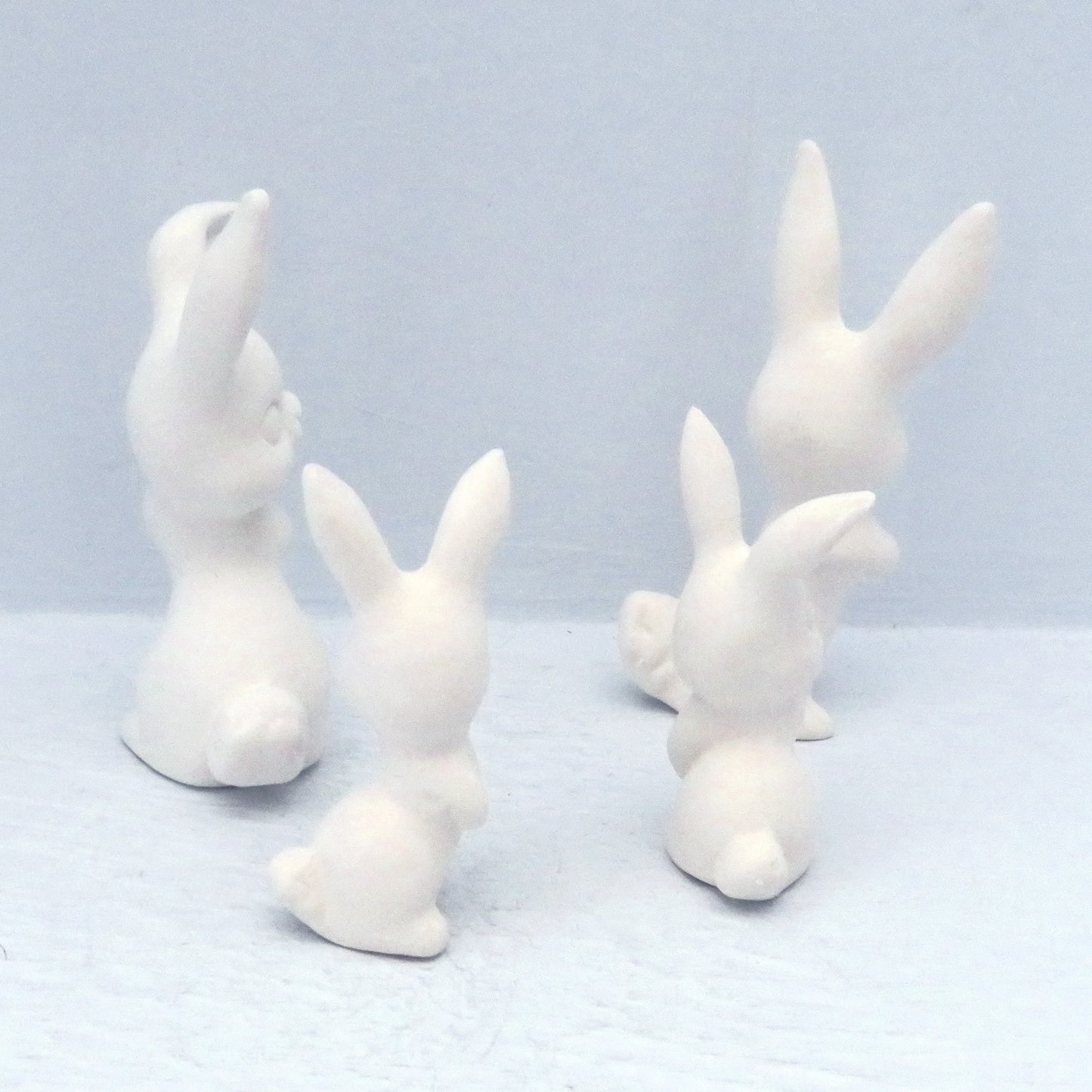 Handmade Set of 4 Ready to Paint Ceramic Bunny Figurines for Bunny Lover Gift
