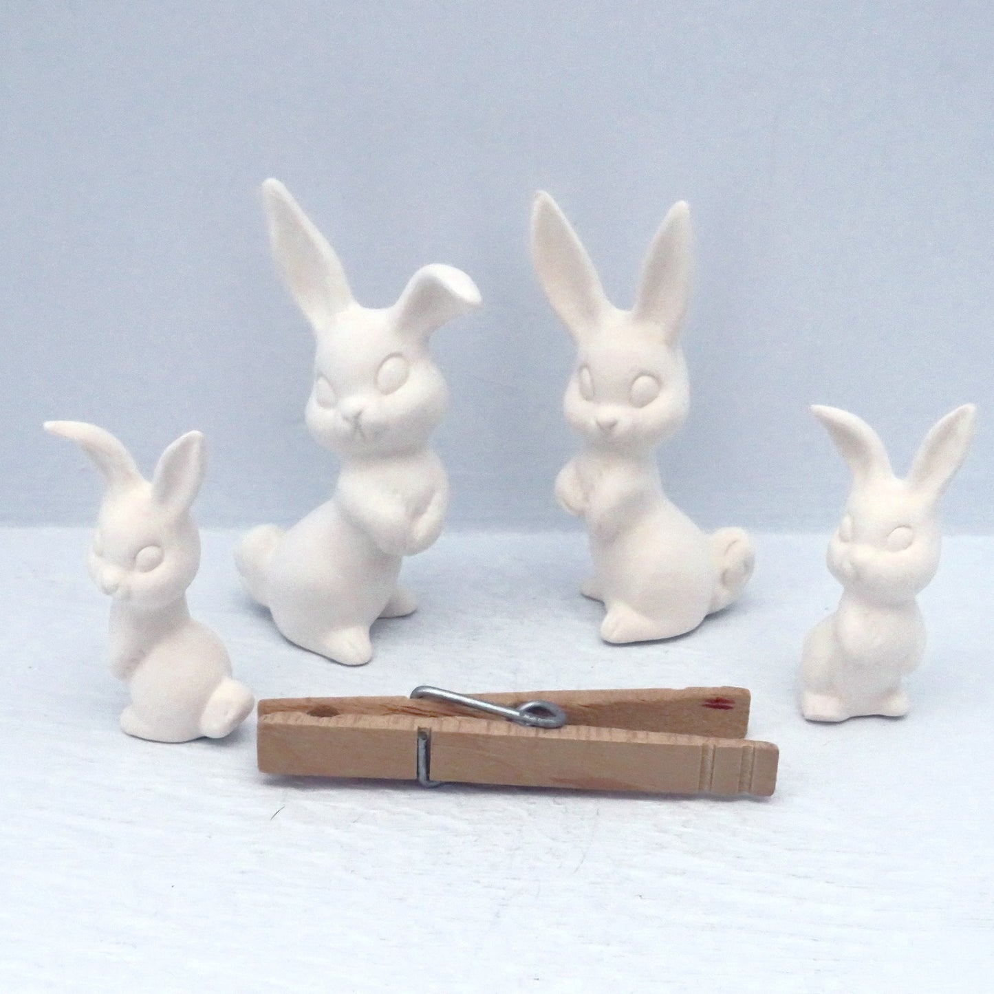 Handmade Set of 4 Ready to Paint Ceramic Bunny Figurines for Bunny Lover Gift