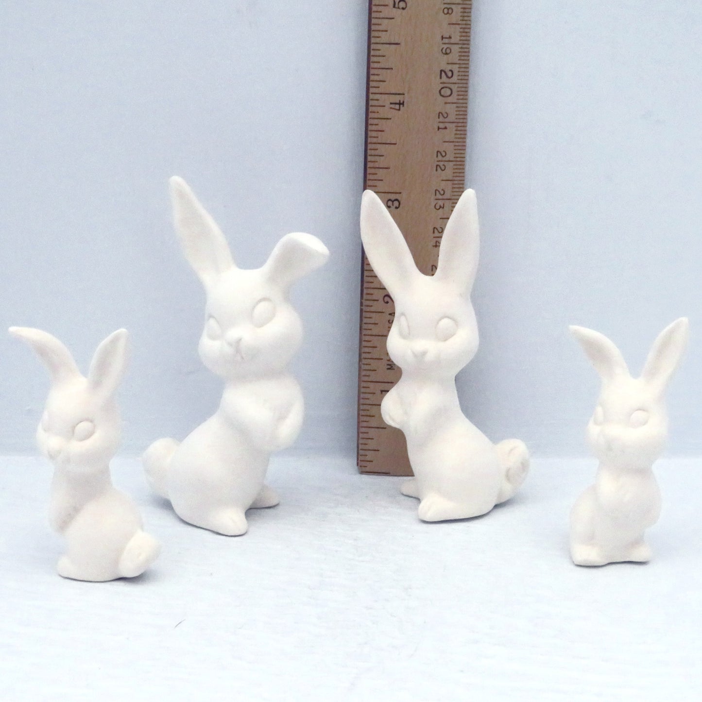 Handmade Set of 4 Ready to Paint Ceramic Bunny Figurines for Bunny Lover Gift