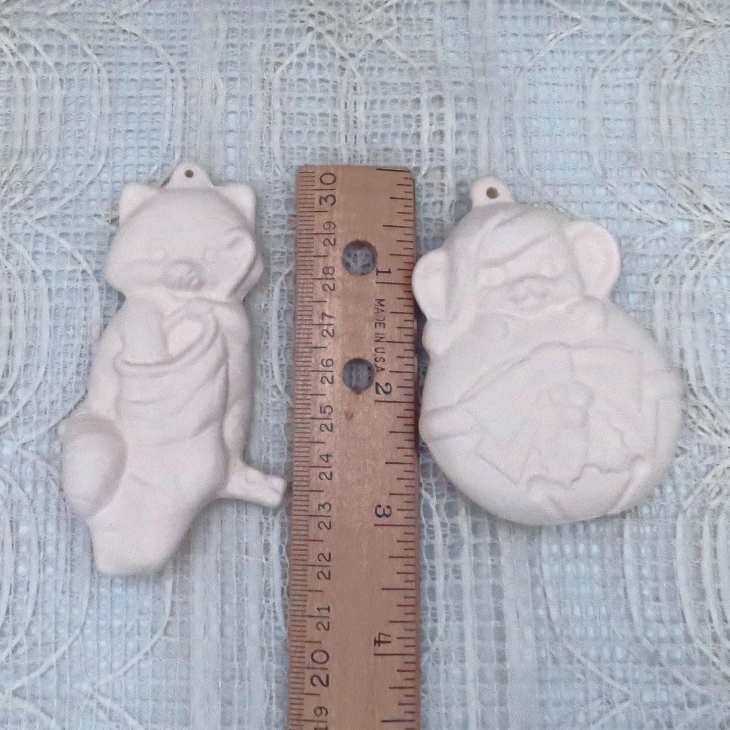 Ready to Paint Ceramic Cat and Mouse Christmas Tree Ornaments, Unpainted Christmas Decor