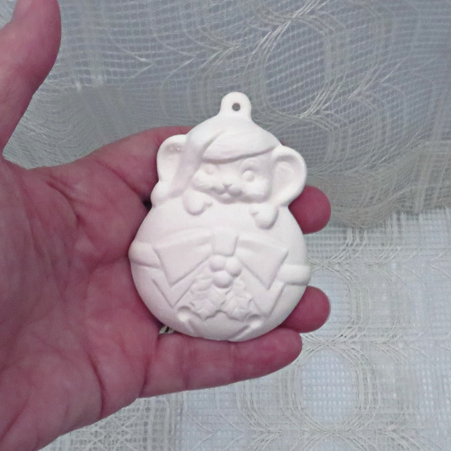 Ready to Paint Ceramic Cat and Mouse Christmas Tree Ornaments, Unpainted Christmas Decor