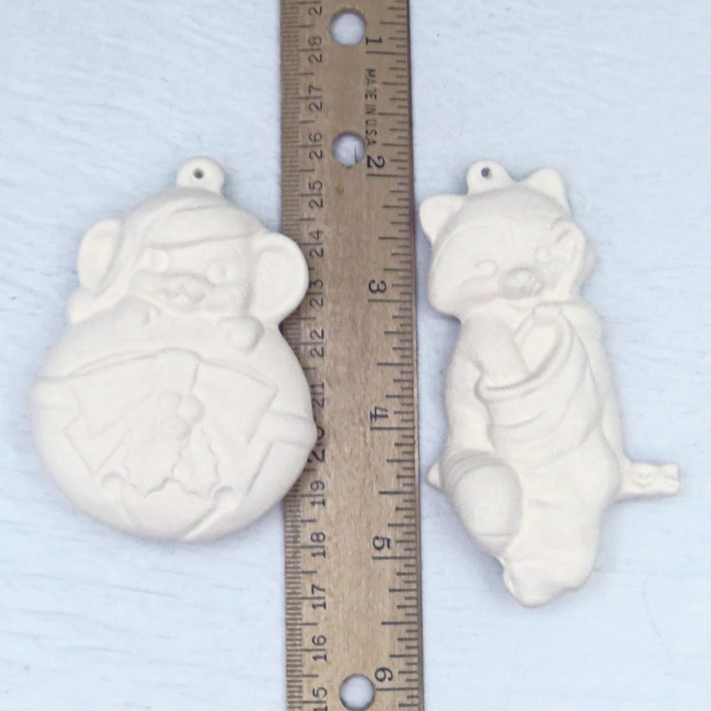 Ready to Paint Ceramic Cat and Mouse Christmas Tree Ornaments, Unpainted Christmas Decor