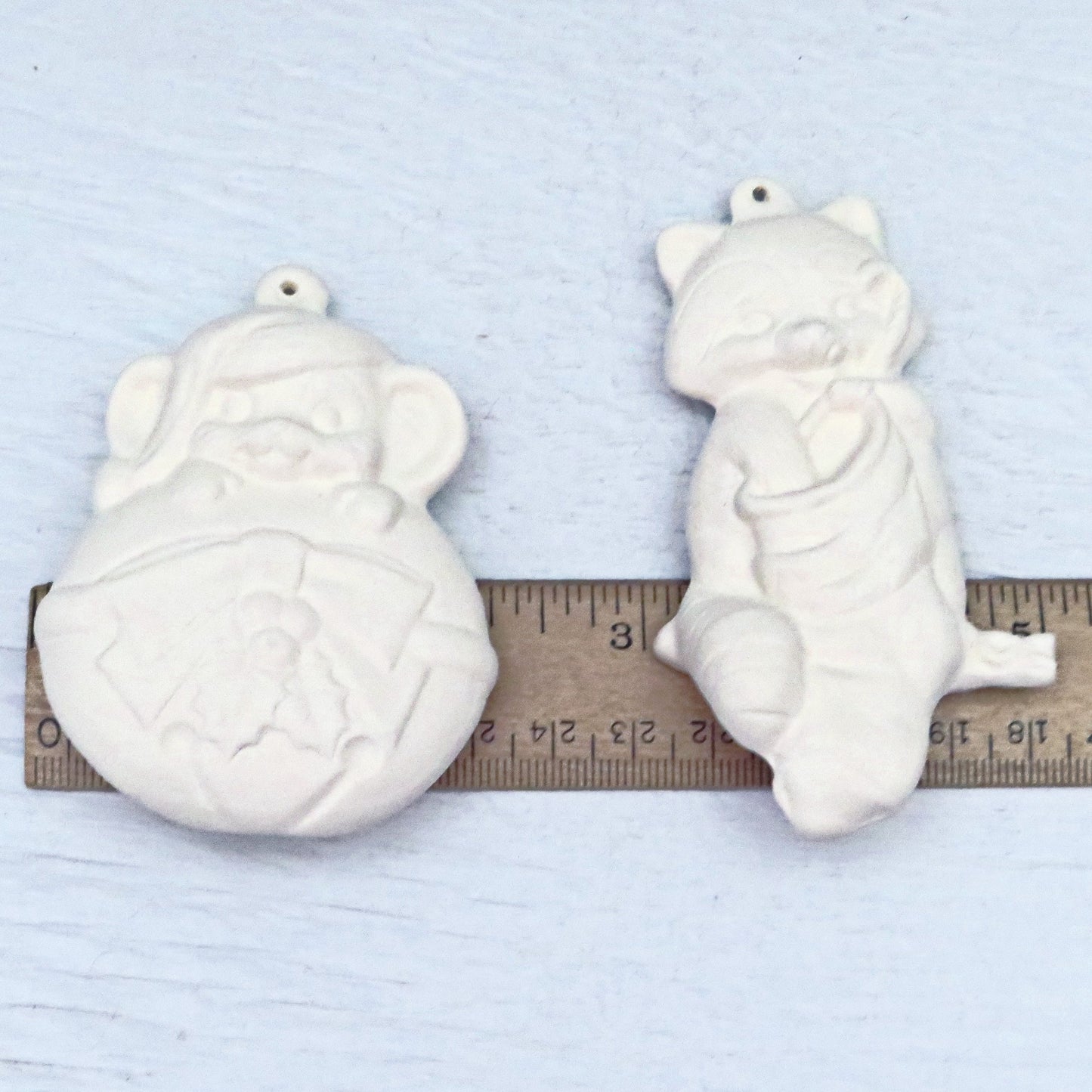 Ready to Paint Ceramic Cat and Mouse Christmas Tree Ornaments, Unpainted Christmas Decor