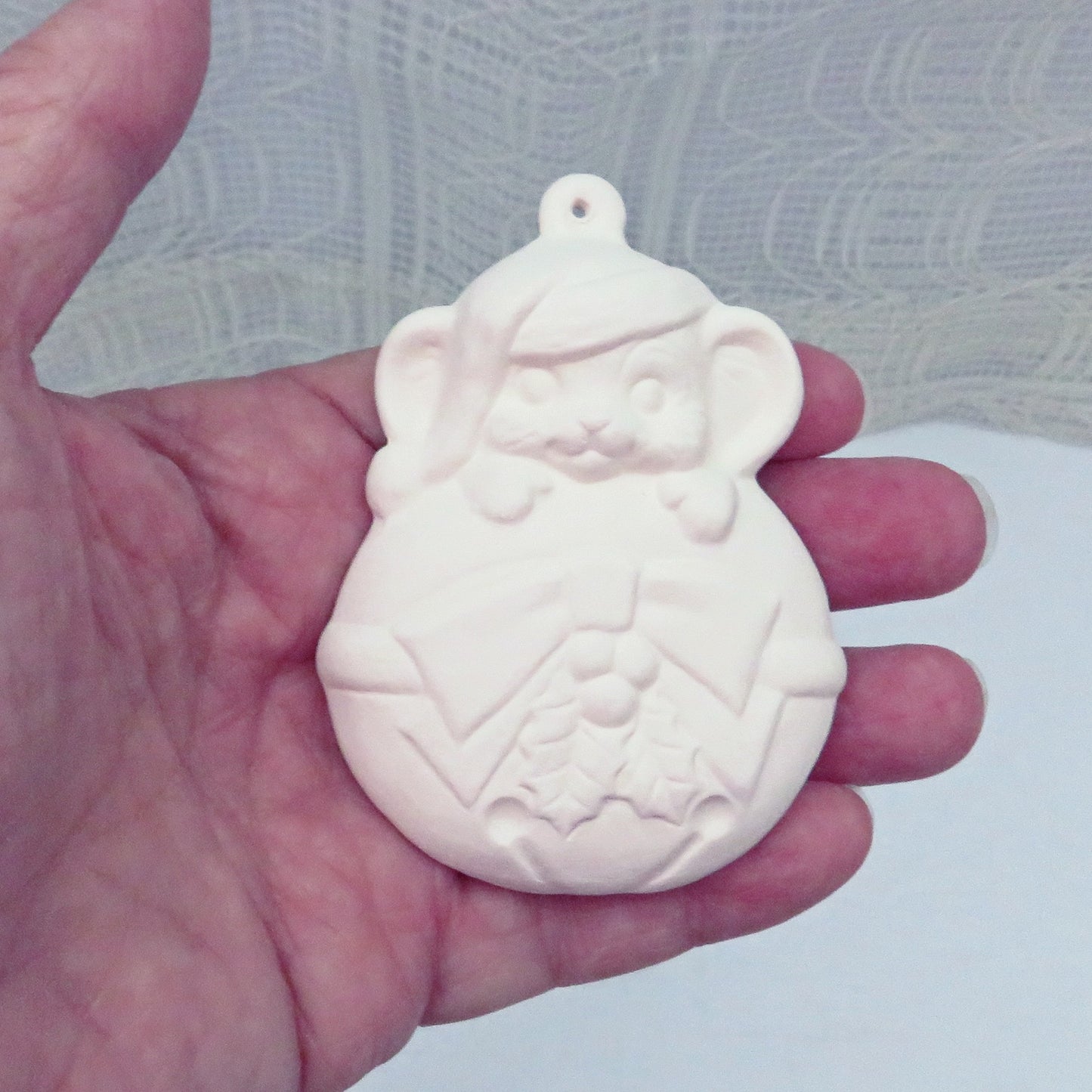 Ready to Paint Ceramic Cat and Mouse Christmas Tree Ornaments, Unpainted Christmas Decor