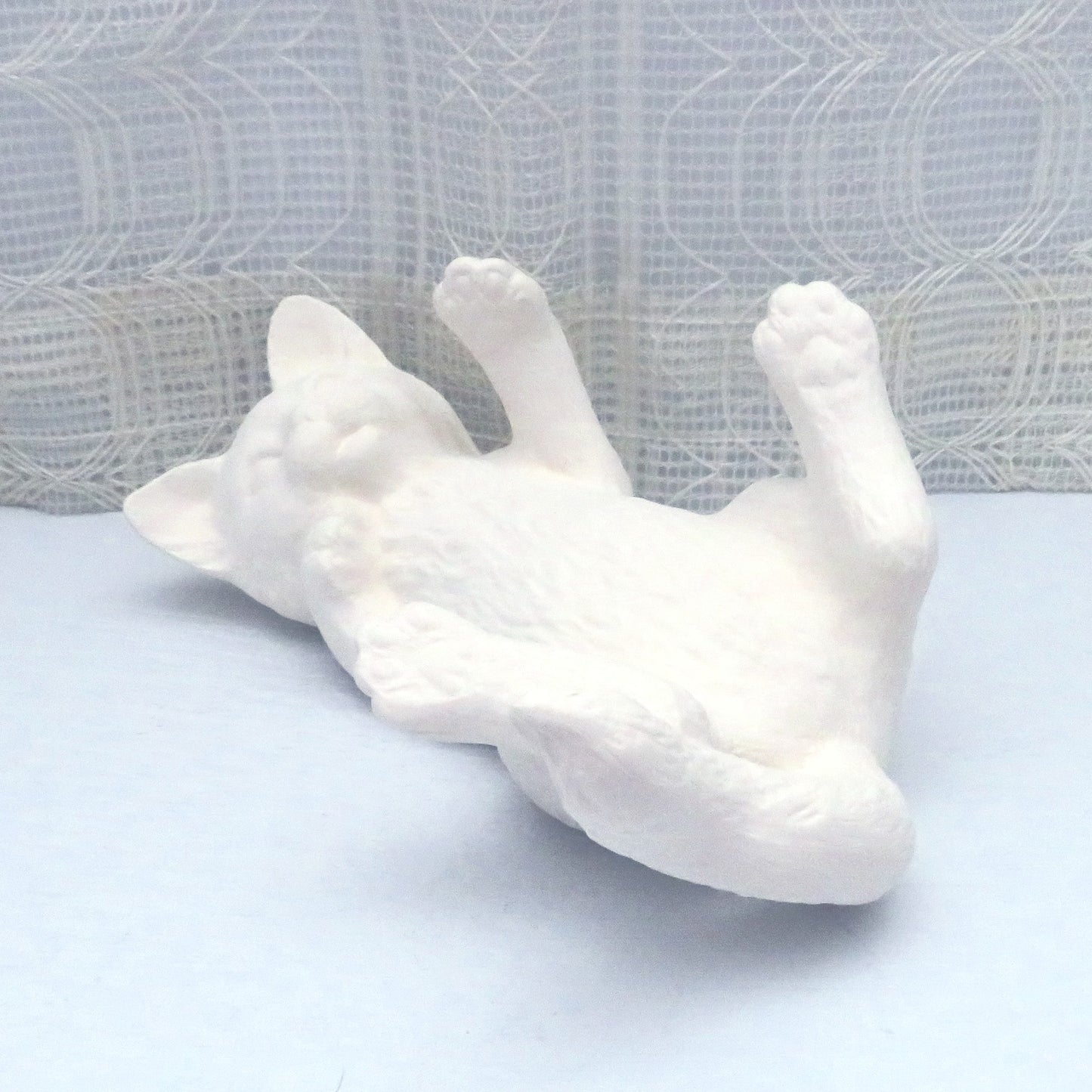Handmade Ceramic Cat On Back Figurine, Unpainted Bisque, Paintable Ceramic Cat Statue, Cat Decor, Ready to Paint, Bisqueware, Cat Mom Gift