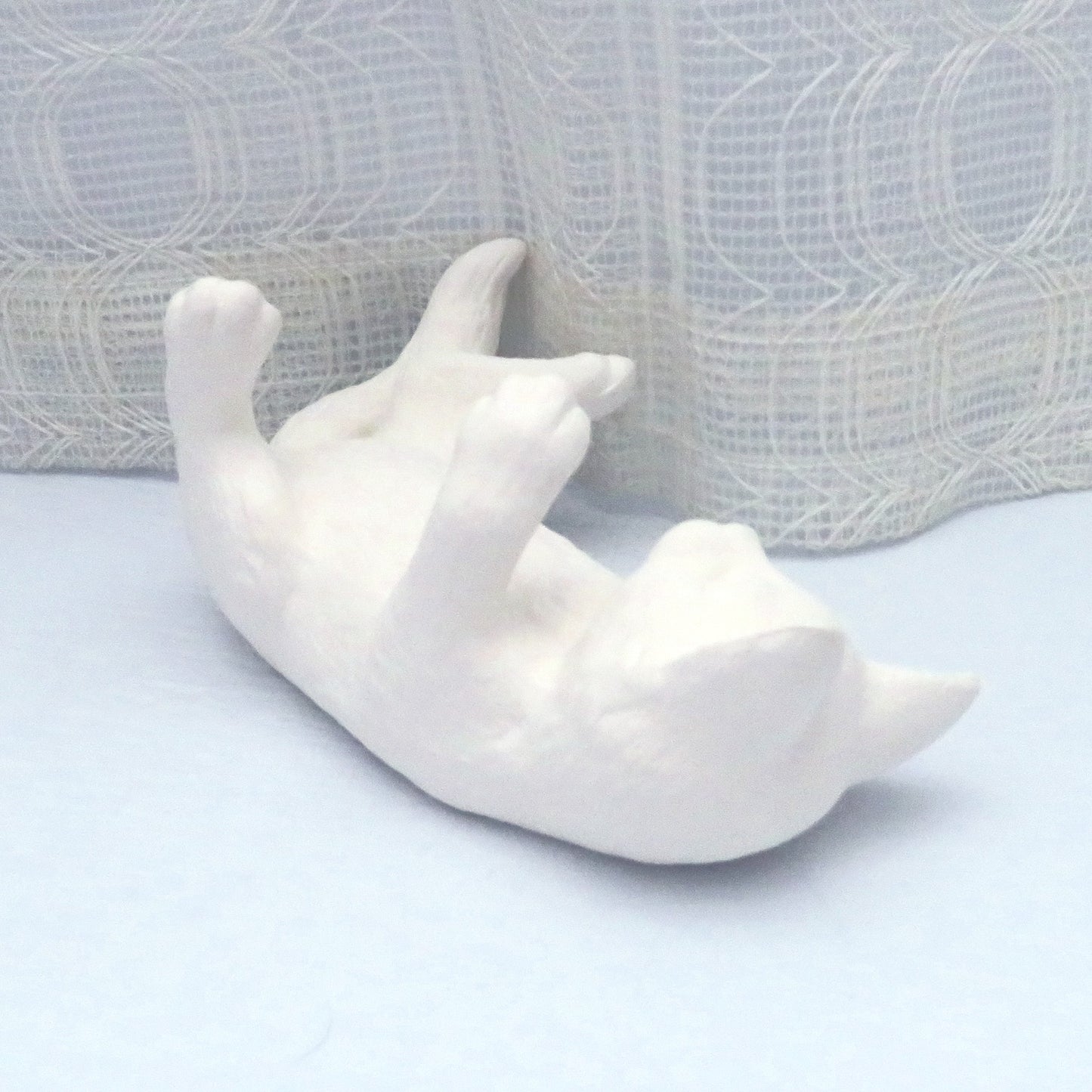 Handmade Ceramic Cat On Back Figurine, Unpainted Bisque, Paintable Ceramic Cat Statue, Cat Decor, Ready to Paint, Bisqueware, Cat Mom Gift