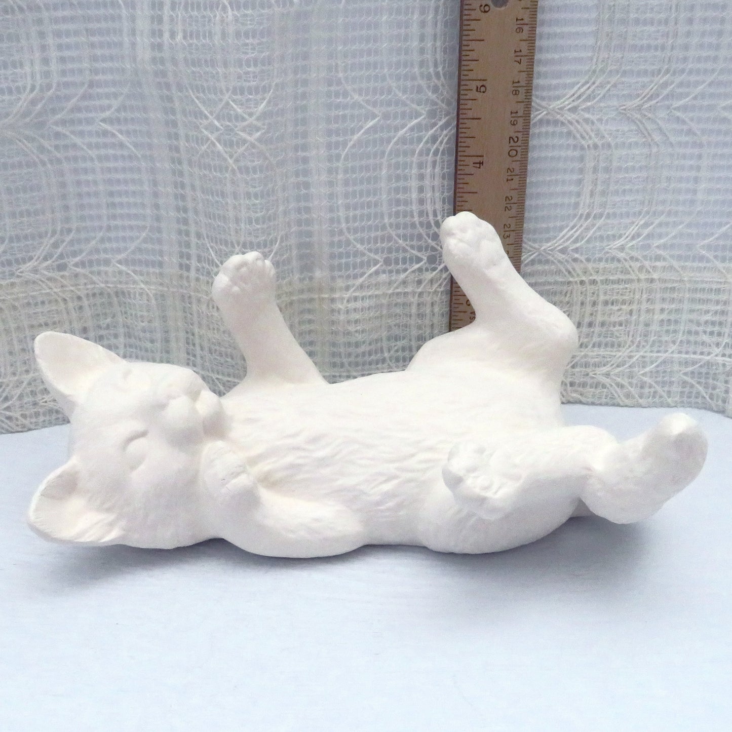 Handmade Ceramic Cat On Back Figurine, Unpainted Bisque, Paintable Ceramic Cat Statue, Cat Decor, Ready to Paint, Bisqueware, Cat Mom Gift