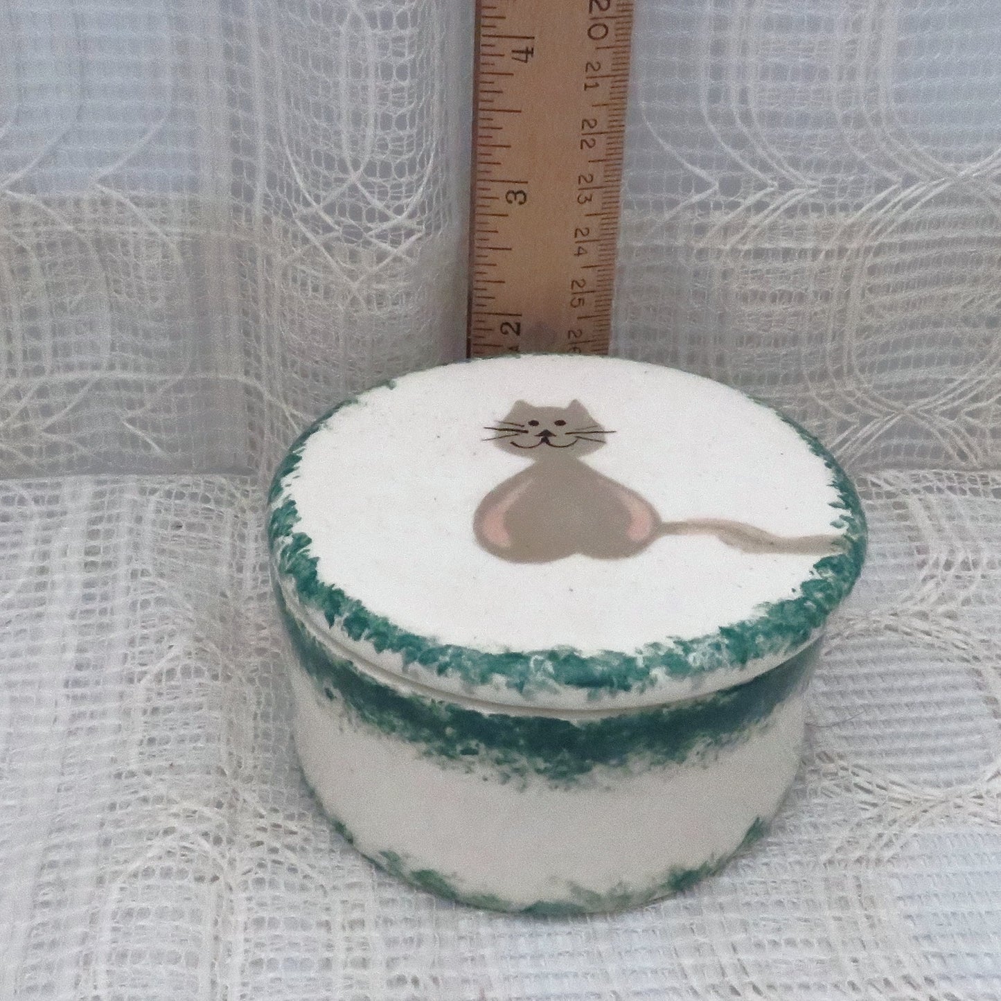 Handmade White Ceramic Trinket Dish with Cat, Prayer Box, Cat Lover Gift,