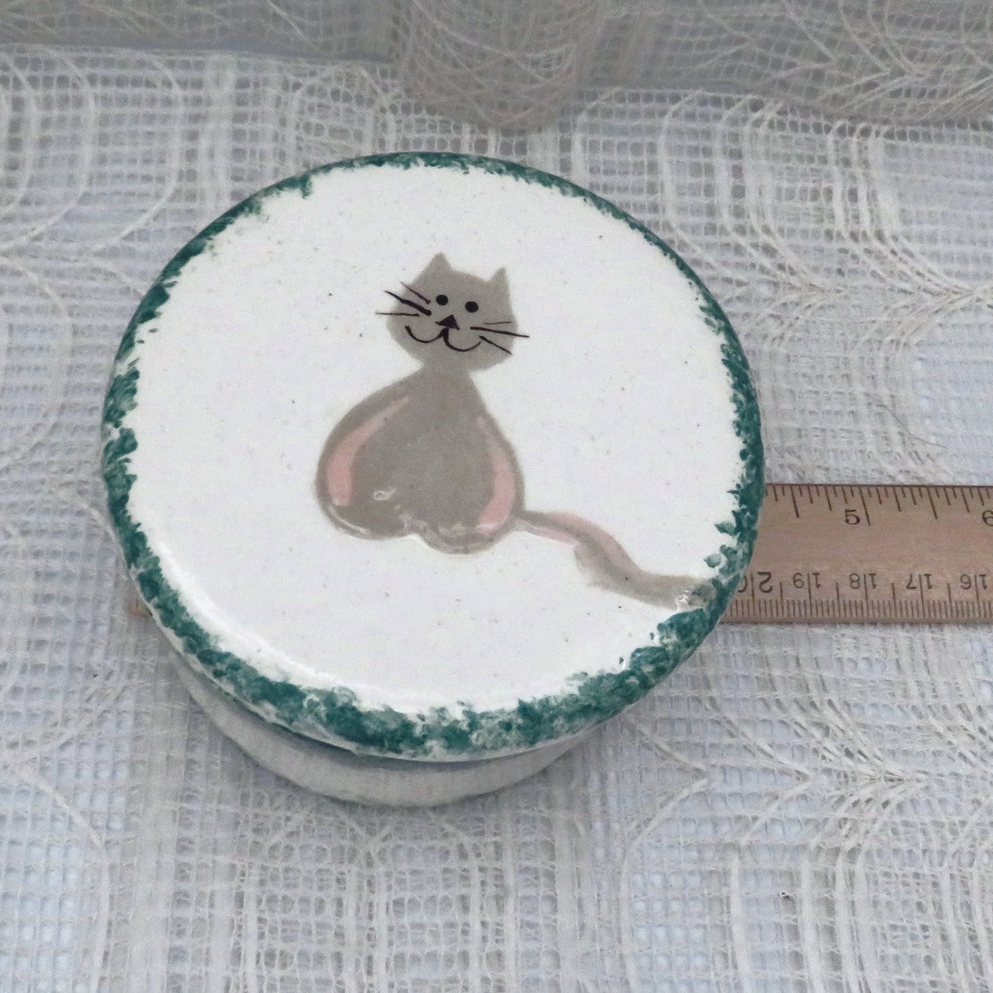 Handmade White Ceramic Trinket Dish with Cat, Prayer Box, Cat Lover Gift,