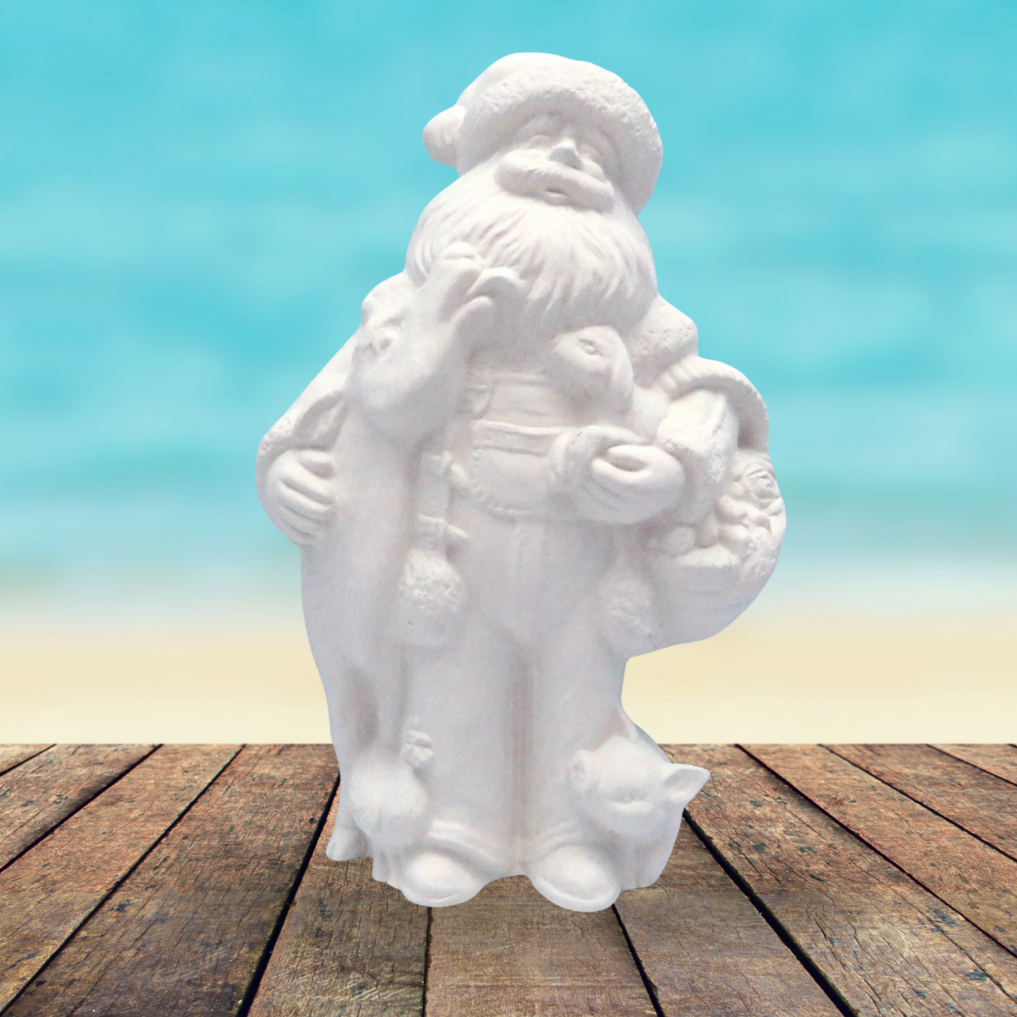 Unpainted Ceramic Bisque Santa Clause Figurine, Santa Statue, Farmer Santa Figurine, Christmas Decor, Santa Decor, Santa With Animals