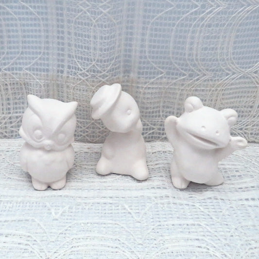 Unpainted Ceramic Owl, Turtle, and Frog Figurines, Ready to Paint Ceramic, Handmade Paintable Ceramics, Gift for Kids