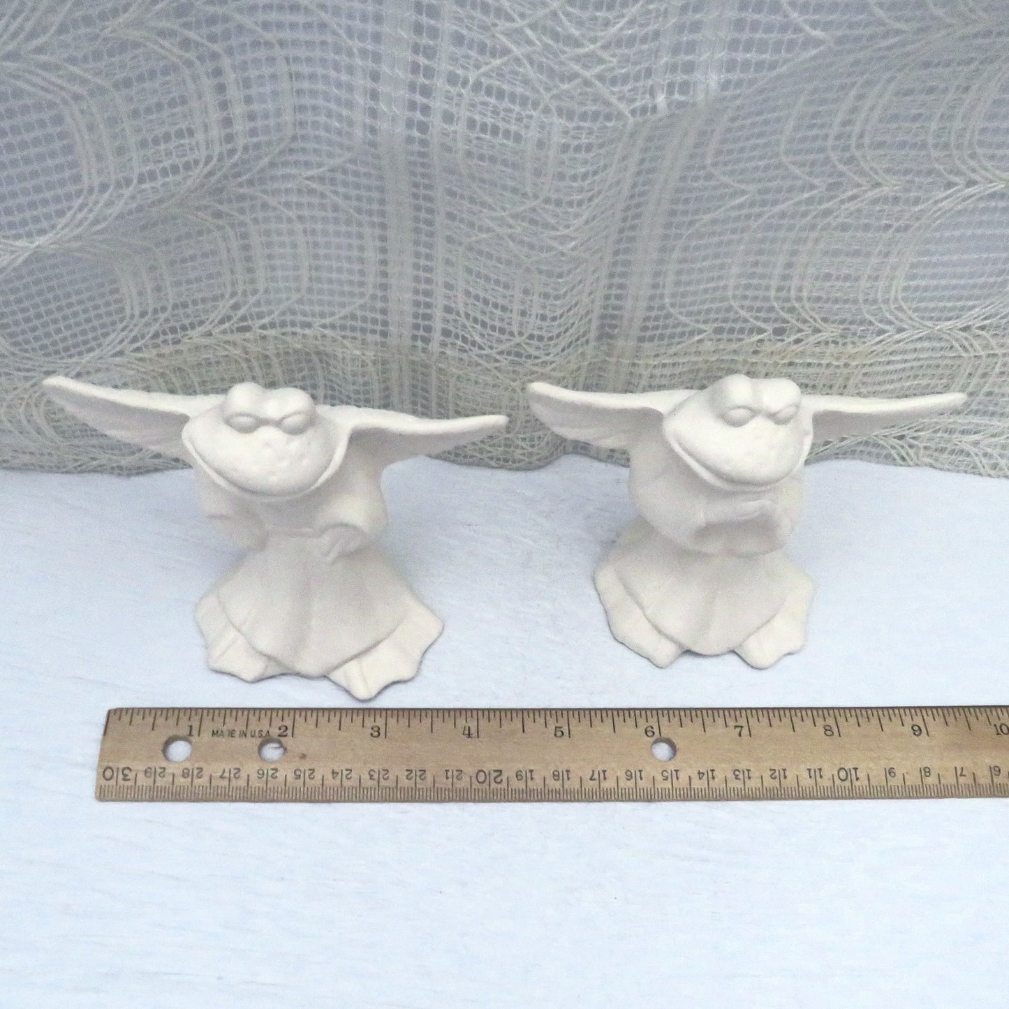 Unpainted Ceramic Bisque Frog Angel Figurines, Ready to Paint Ceramic Frog Figurines